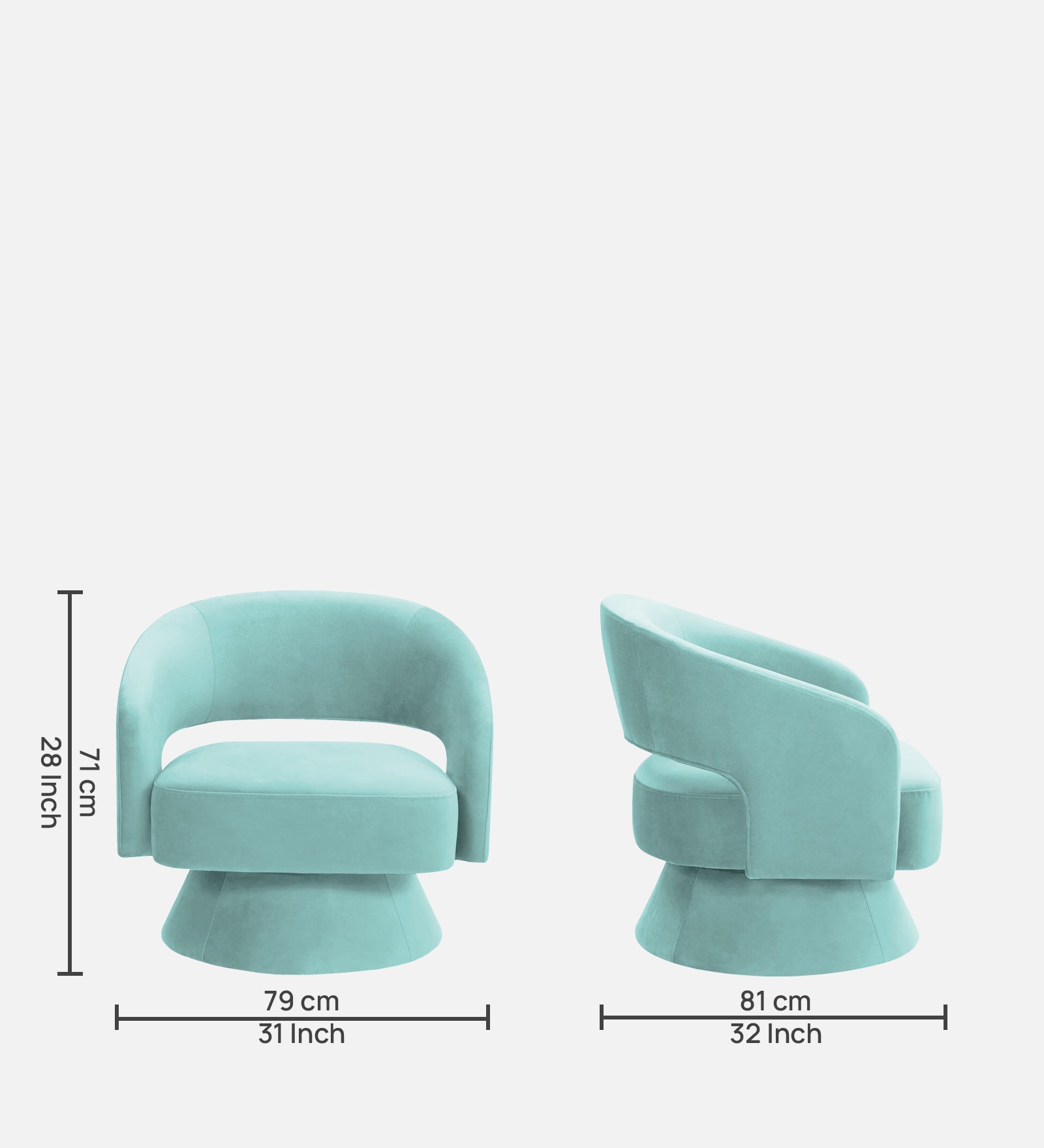 Pendra Velvet Swivel Chair In Barmunda Aqua Colour - Febonic Living