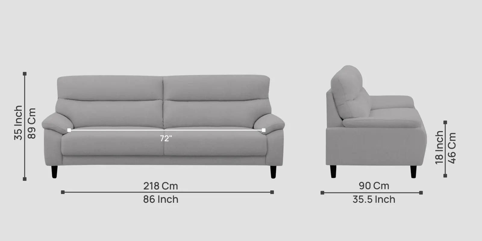 Zibby Fabric 3 Seater Sofa In Dim Grey Colour Febonic Living