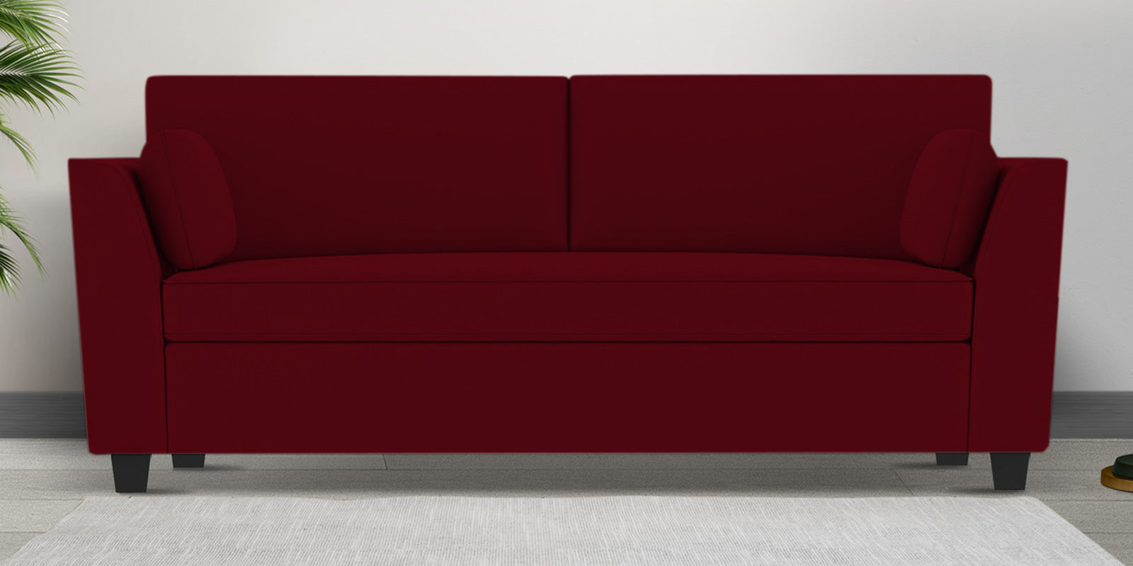 Bristo Velvet 3 Seater Sofa In Cherry Red Colour With Storage - Febonic Living