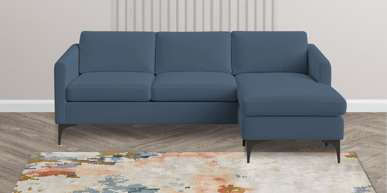 Haru Fabric LHS Sectional Sofa (2+Lounger) In Oxford Blue Colour - Febonic Living