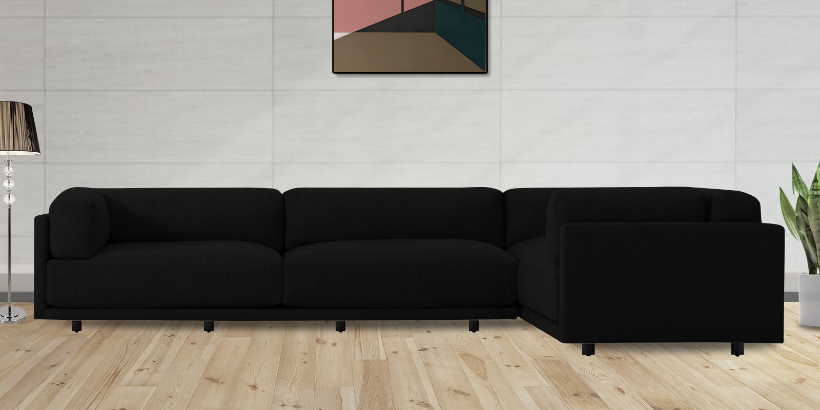 Nixon Fabric 6 Seater LHS Corner Sofa In Zed Black Colour - Febonic Living