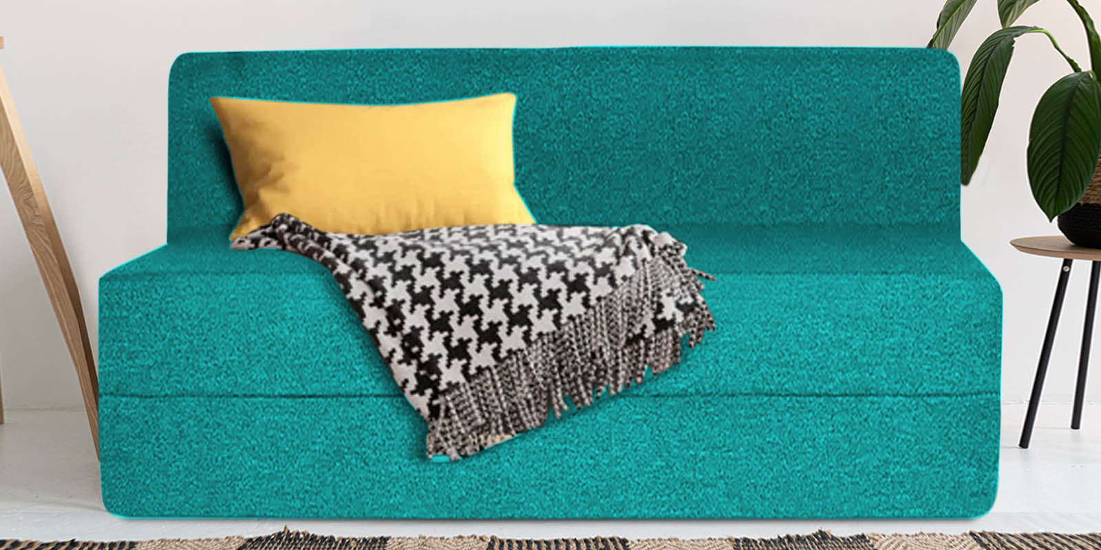 Fleepy Fabric 2 Seater Foldable Sofa Cum Bed In Sea Green Colour - Febonic Living