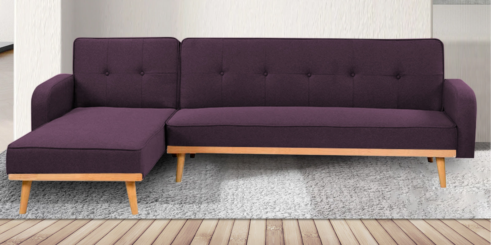 Zuno Fabric RHS Convertible Sofa Cum Bed In Greek Purple Colour - Febonic Living
