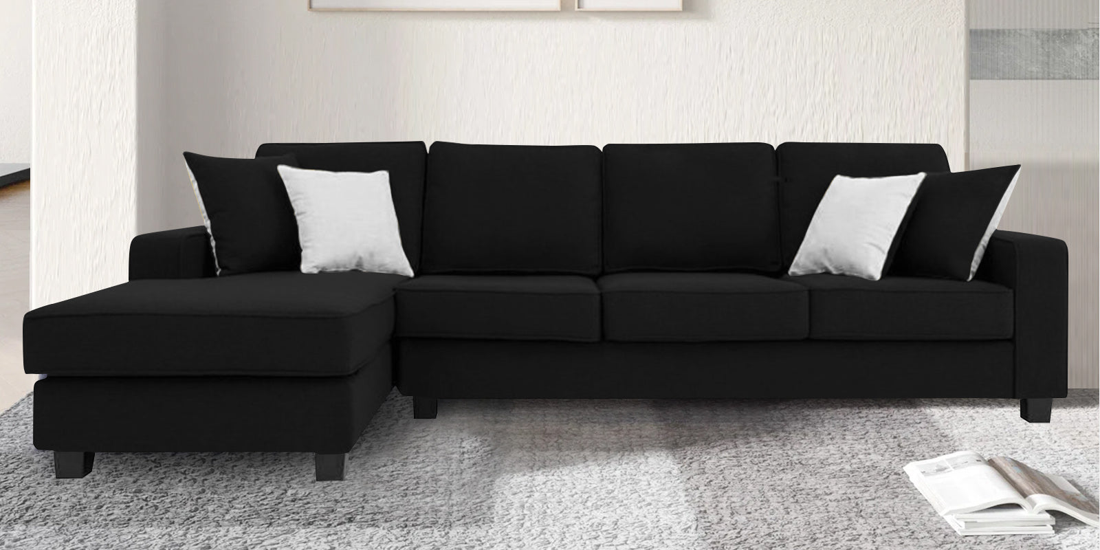 Ladybug Fabric RHS Sectional Sofa (3+Lounger) In Zed Black Colour - Febonic Living