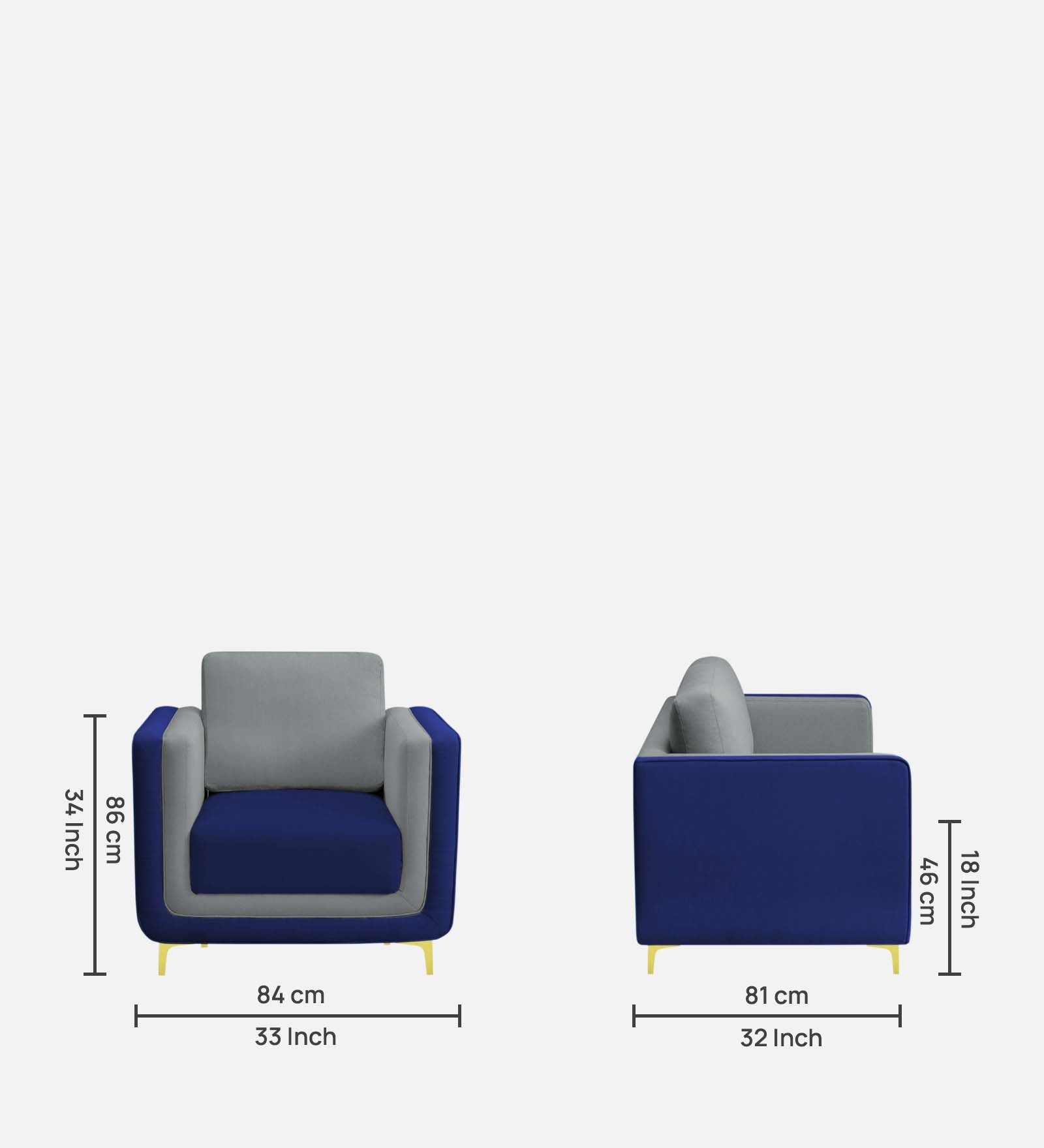 Visky Velvet 1 Seater Sofa In Pearl Grey And Indigo Blue Colour - Febonic Living