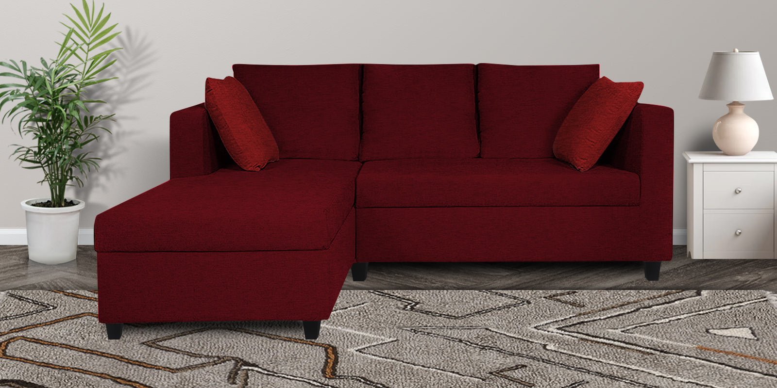Nebula Fabric RHS Sectional Sofa (2+Lounger) In Ruby Red Colour - Febonic Living