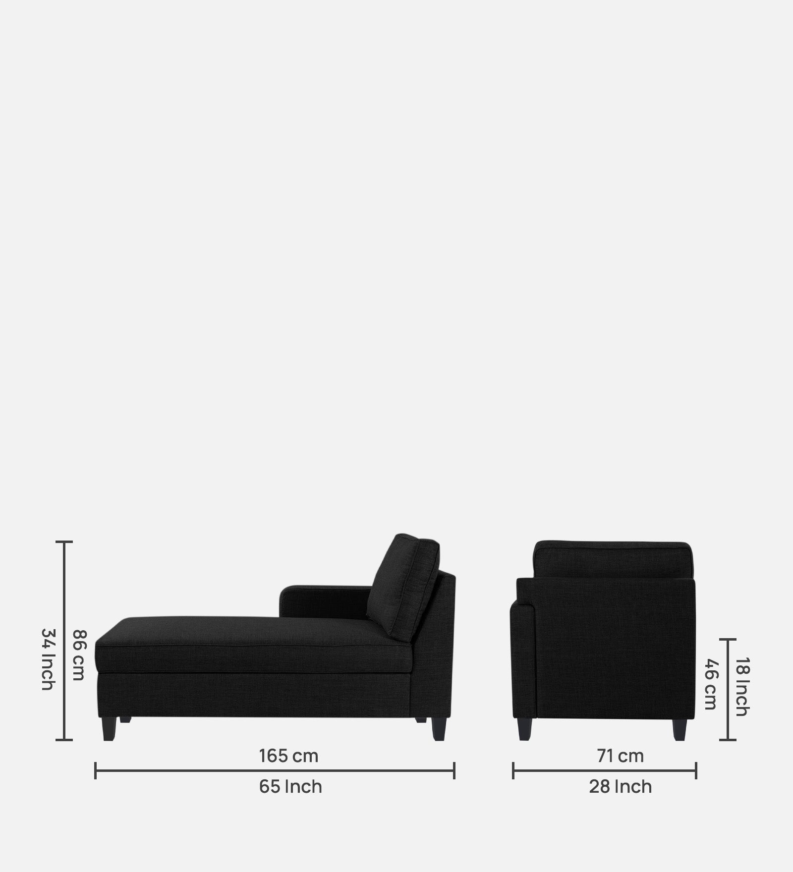 Harry Fabric LHS Chaise Lounger In Zed Black Colour - Febonic Living