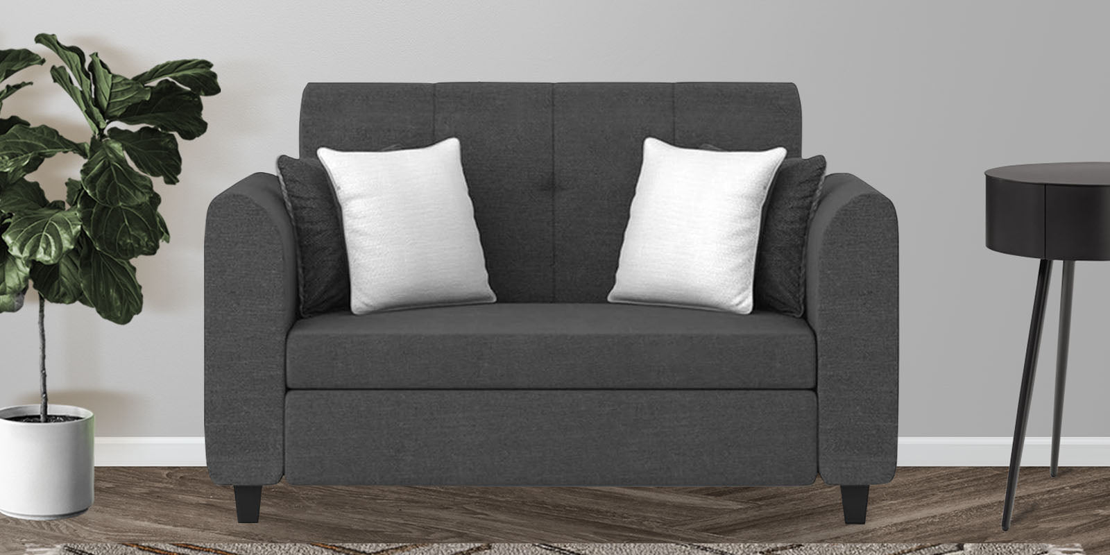 Denmark Fabric 2 Seater Sofa In Charcoal Grey Colour - Febonic Living