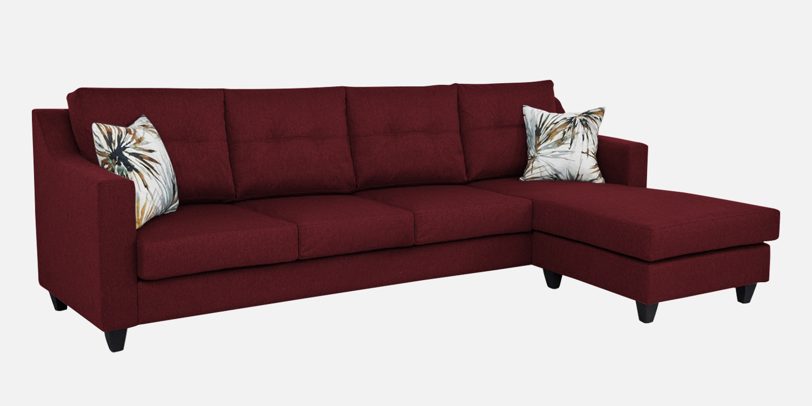 Welly Fabric LHS Sectional Sofa (3+Lounger) In Blood Maroon Colour - Febonic Living