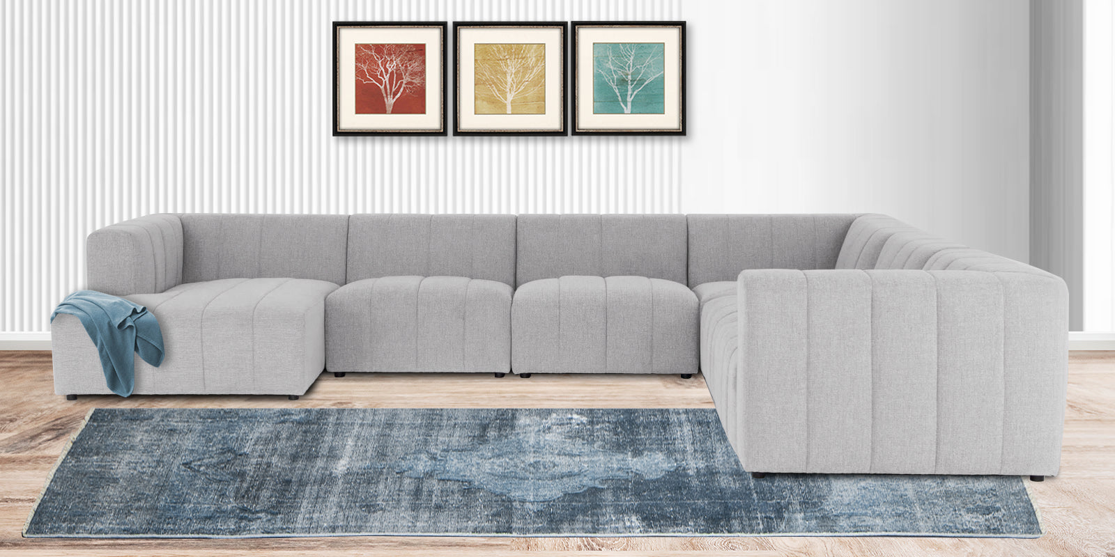 Damo Fabric RHS 8 Seater Corner Sofa In Lit Grey Colour - Febonic Living