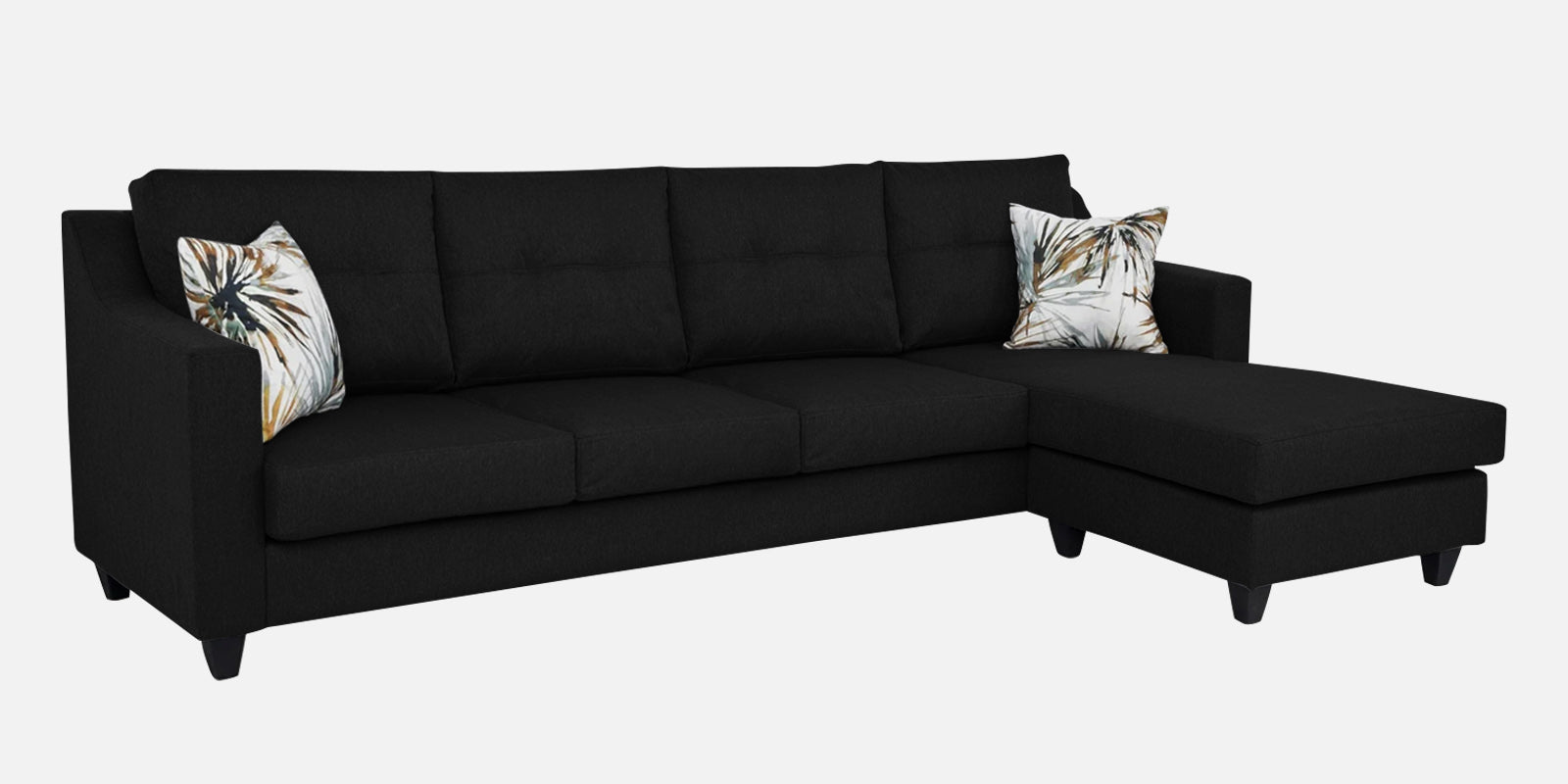 Welly Fabric LHS Sectional Sofa (3+Lounger) In Zed Black Colour - Febonic Living