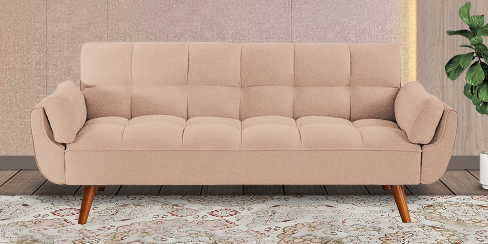 Melano Fabric 3 Seater Convertible Sofa Cum Bed In Olive Beige Colour - Febonic Living