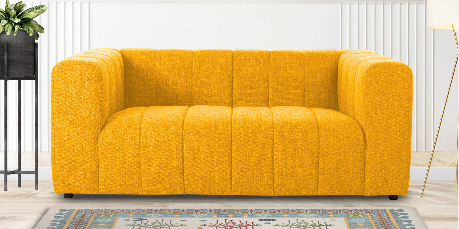 Lara Fabric 2 Seater Sofa in Bold Yellow Colour