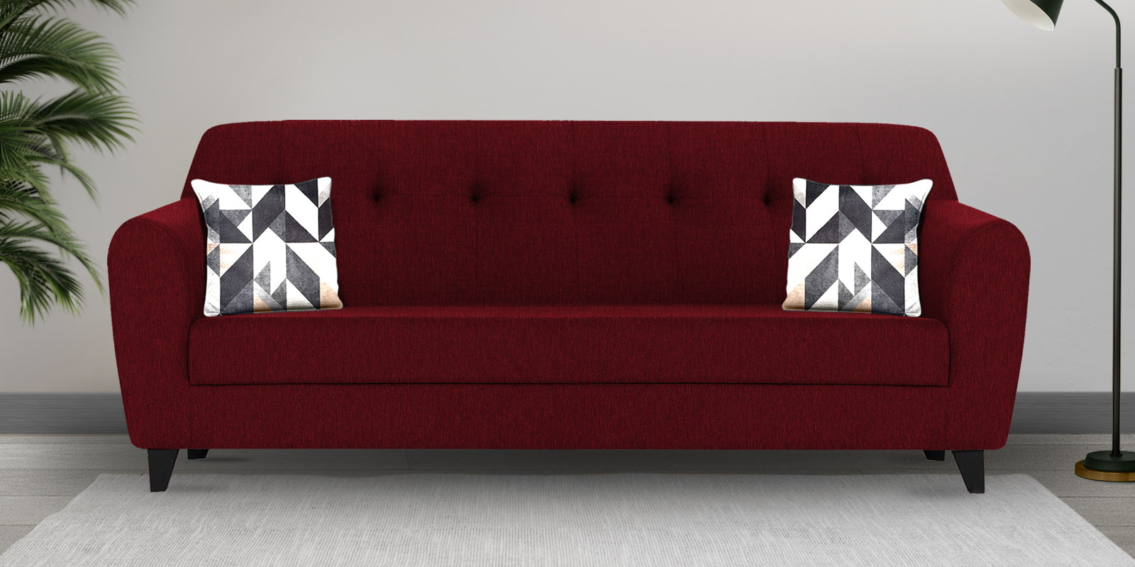 Melaan Fabric 3 Seater Sofa In Ruby Red Colour - Febonic Living