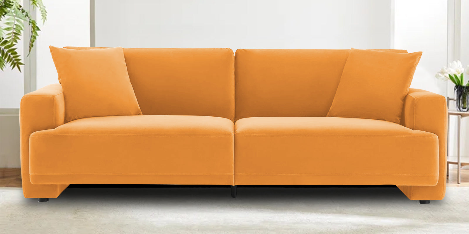 Kosta Velvet 3 Seater Sofa In Tangerine Orange Colour - Febonic Living