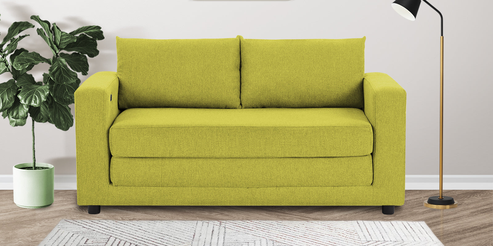 Roman Fabric 3 Seater Foldable Sofa Cum Bed In Parrot Green Colour With USB Portable Type - Febonic Living