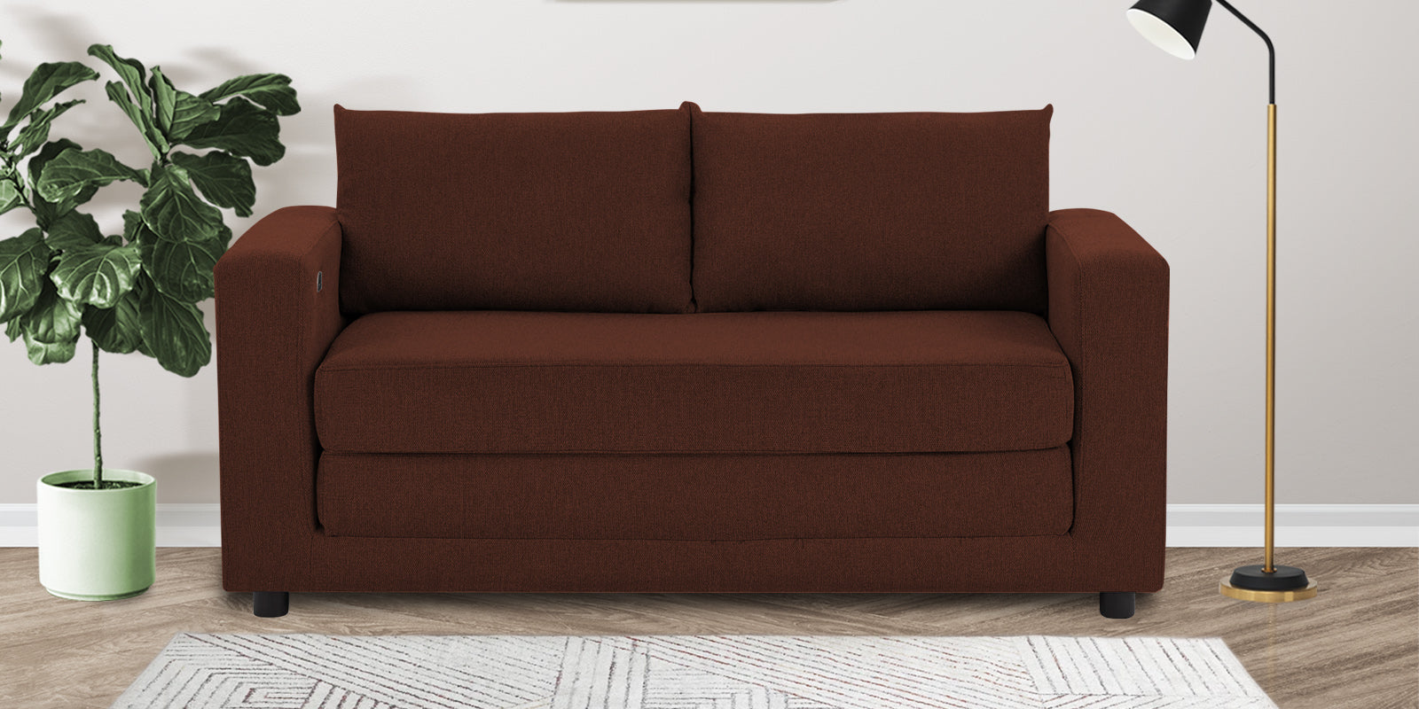 Roman Fabric 3 Seater Foldable Sofa Cum Bed In Coffee Brown Colour With USB Portable Type