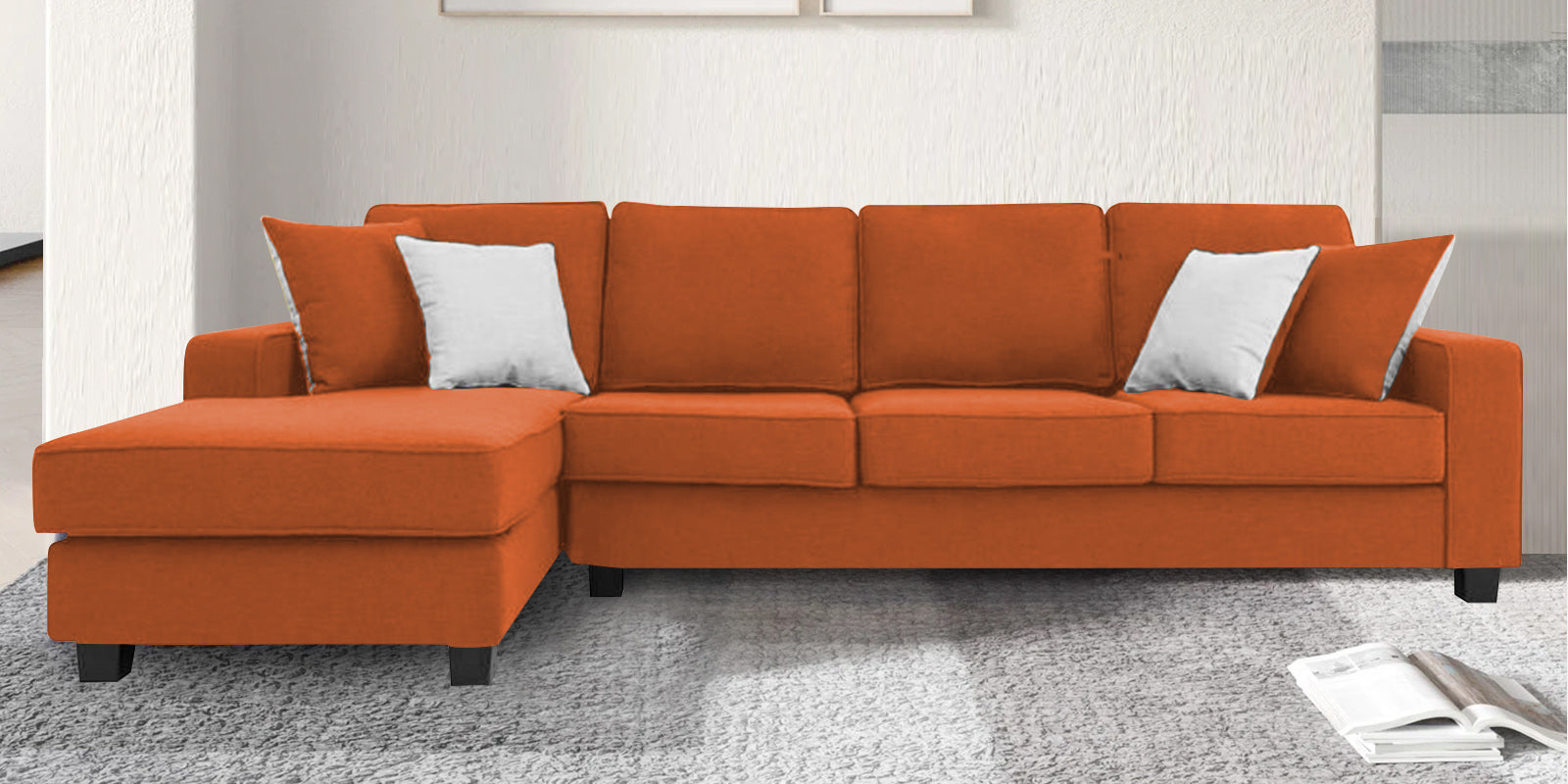 Ladybug Fabric RHS Sectional Sofa (3+Lounger) In Vivid Orange Colour - Febonic Living