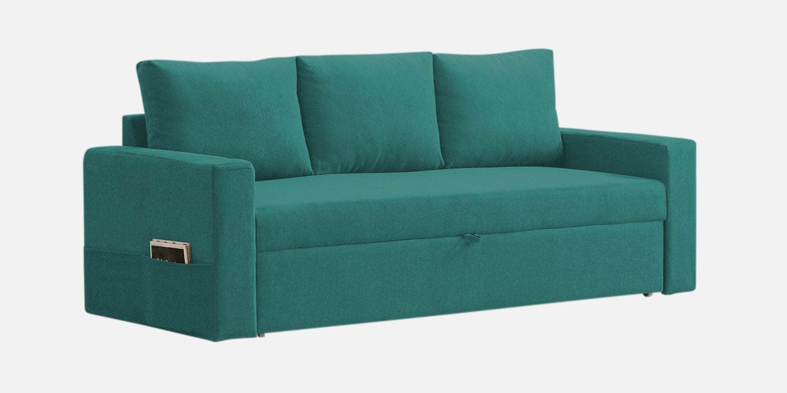 Kara Fabric 3 Seater Pull Out Sofa Cum Bed In Sea Green Colour - Febonic Living