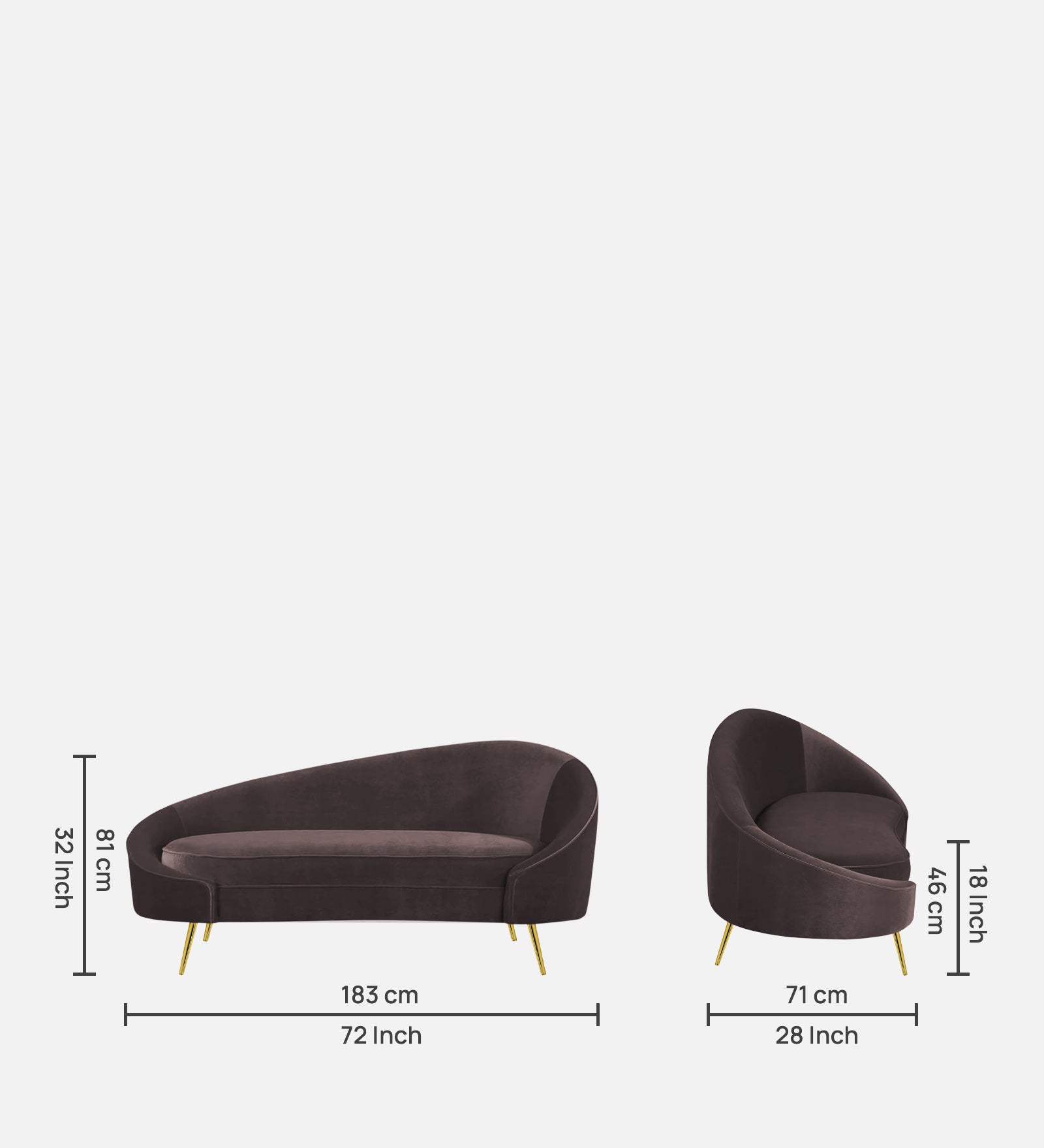 Cely Velvet LHS Chaise Lounger In Mocha Brown Colour - Febonic Living