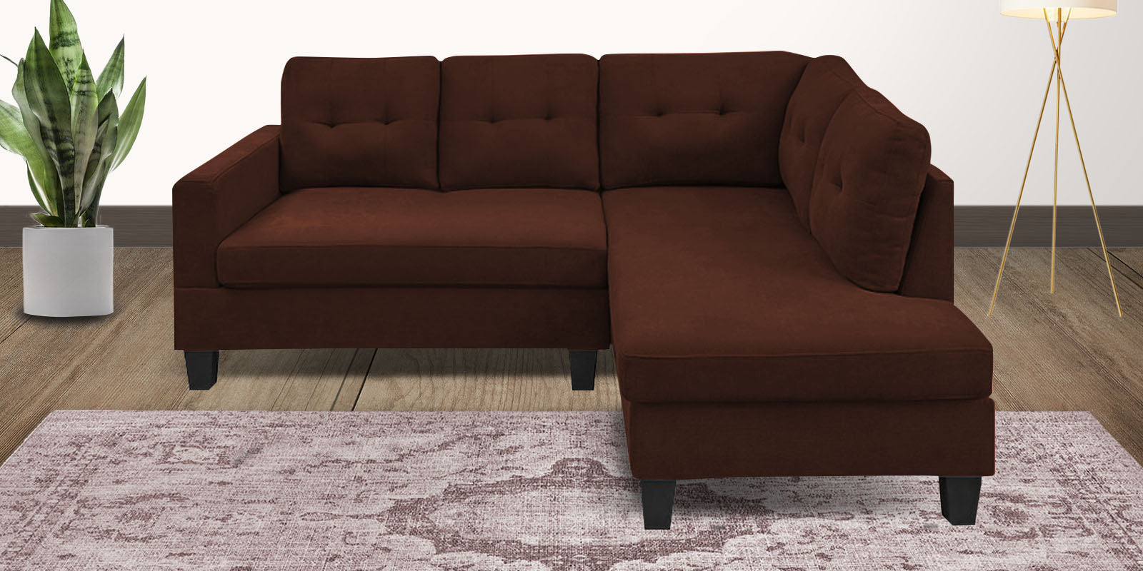 Thomas Fabric LHS Sectional Sofa (2+Lounger) In Coffee Brown Colour - Febonic Living