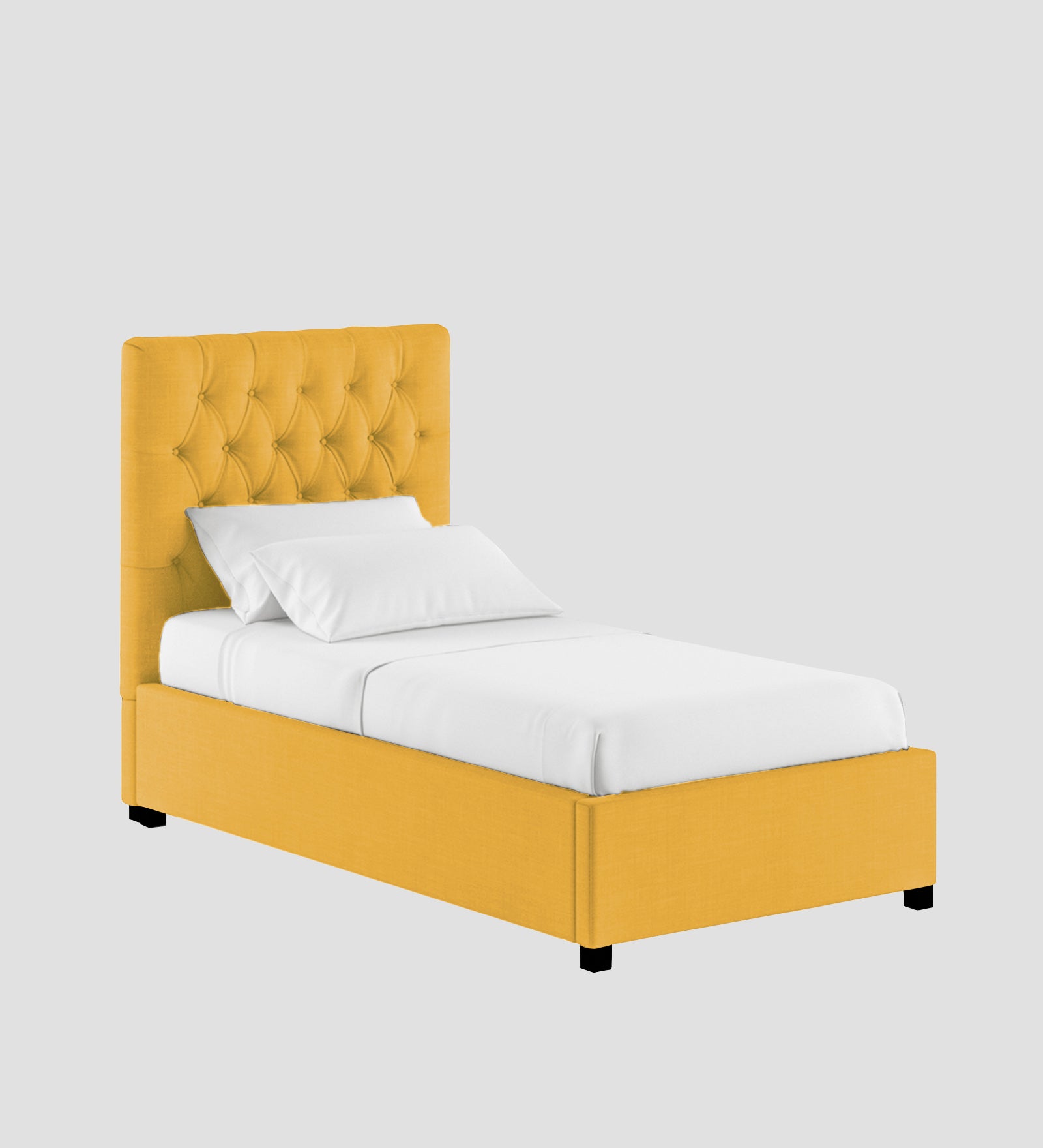 Isko Fabric Upholstered Single Bed in Bold Yellow Colour with Box Storage - Febonic Living