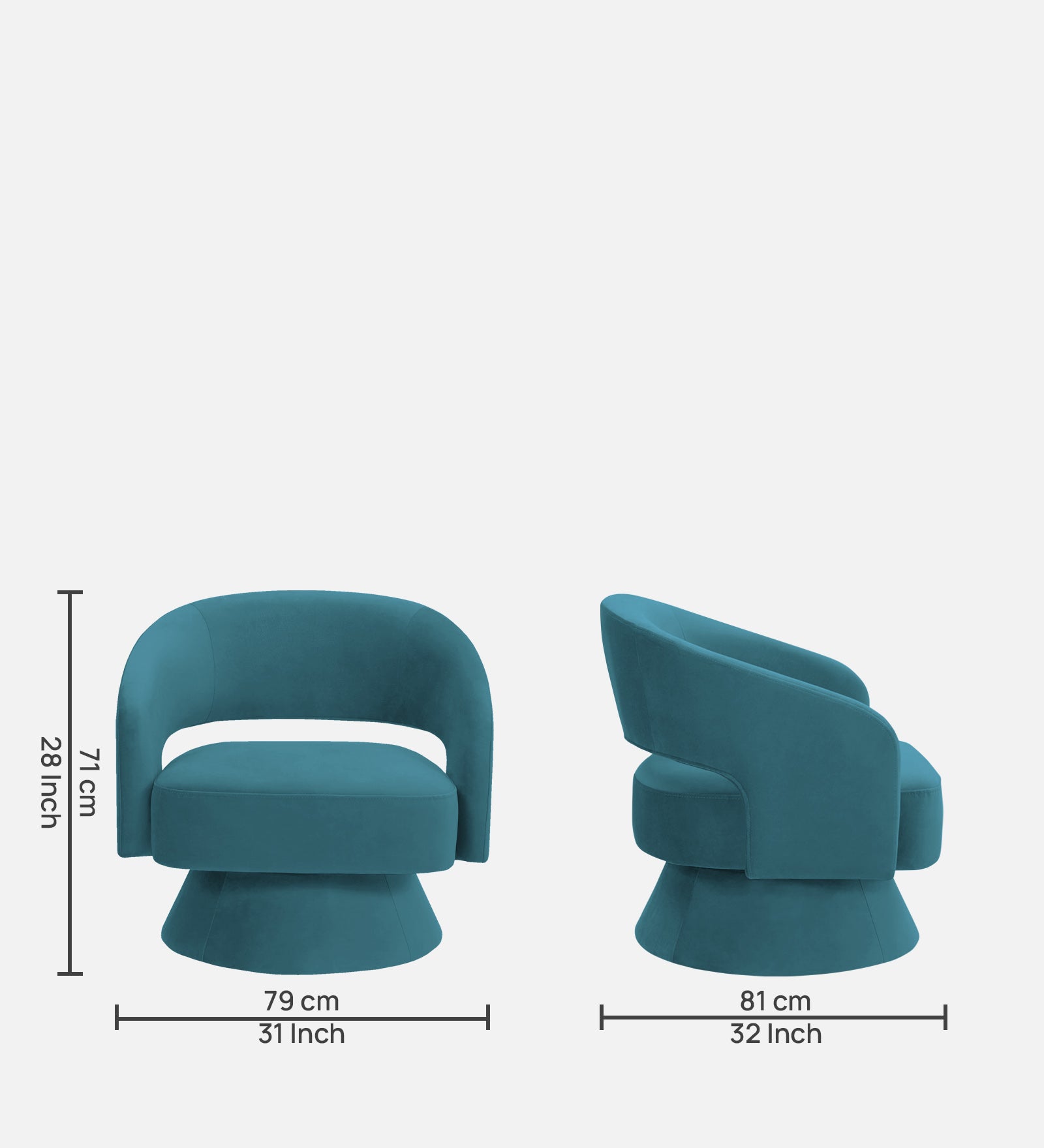 Pendra Velvet Swivel Chair In Aqua Blue Colour - Febonic Living