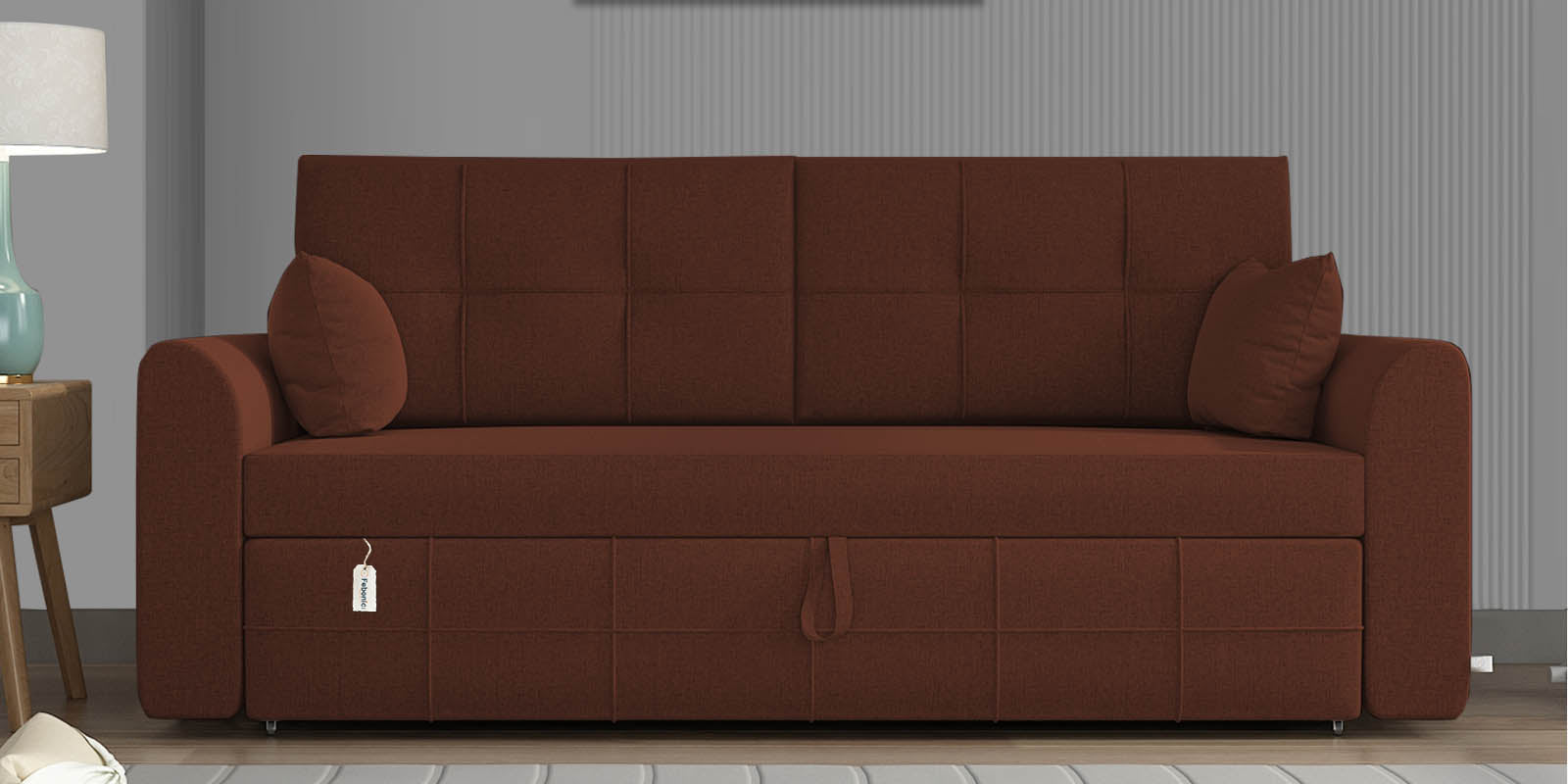 Ines Velvet 3 Seater Pull Out Sofa Cum Bed In Coffee Brown Colour With Storage - Febonic Living