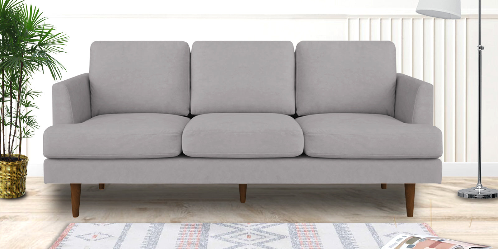 Motra Velvet 3 Seater Sofa In Concrete grey Colour - Febonic Living
