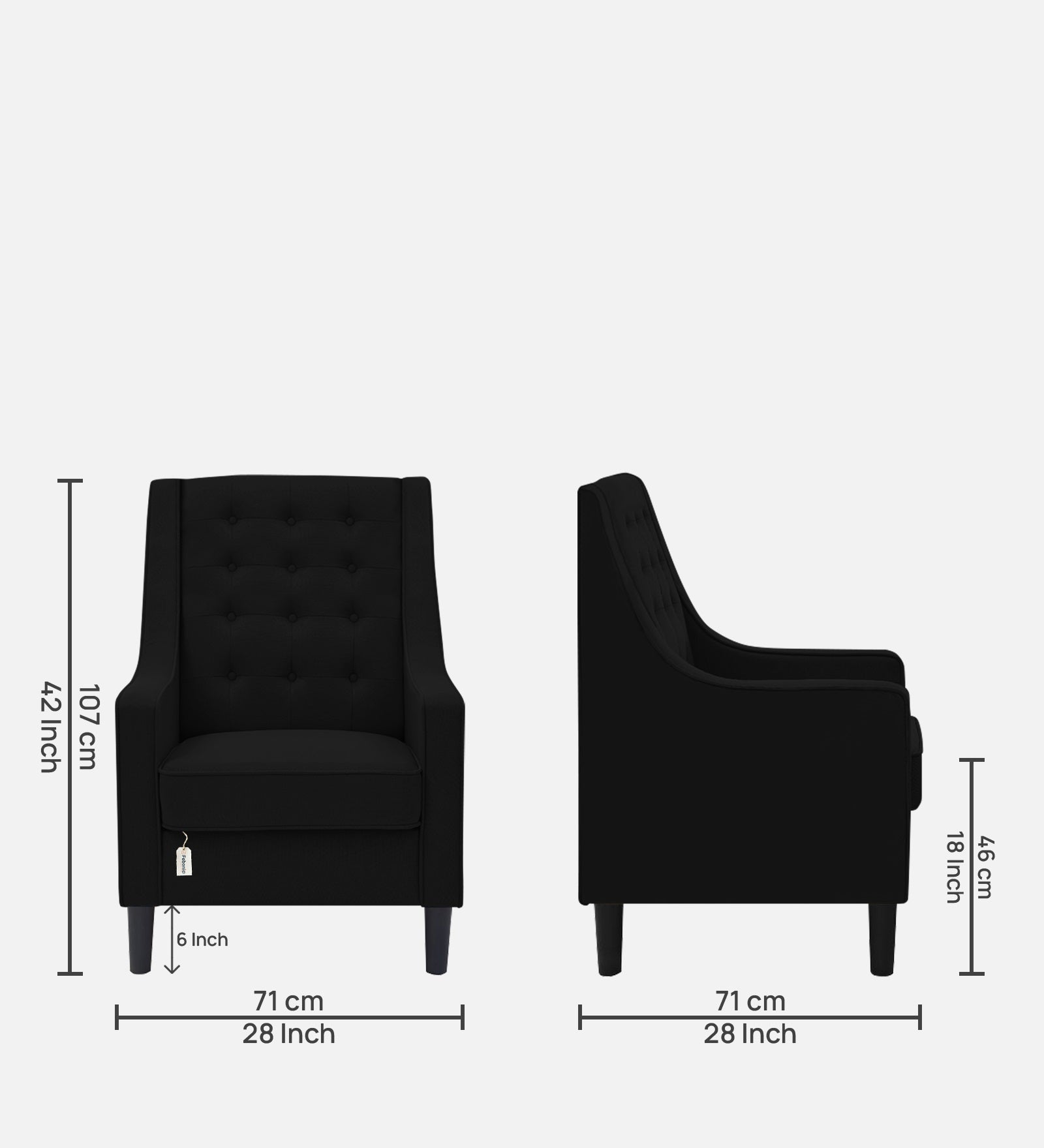 Sona Fabric Barrel Chair + Ottoman in Zed Black Colour