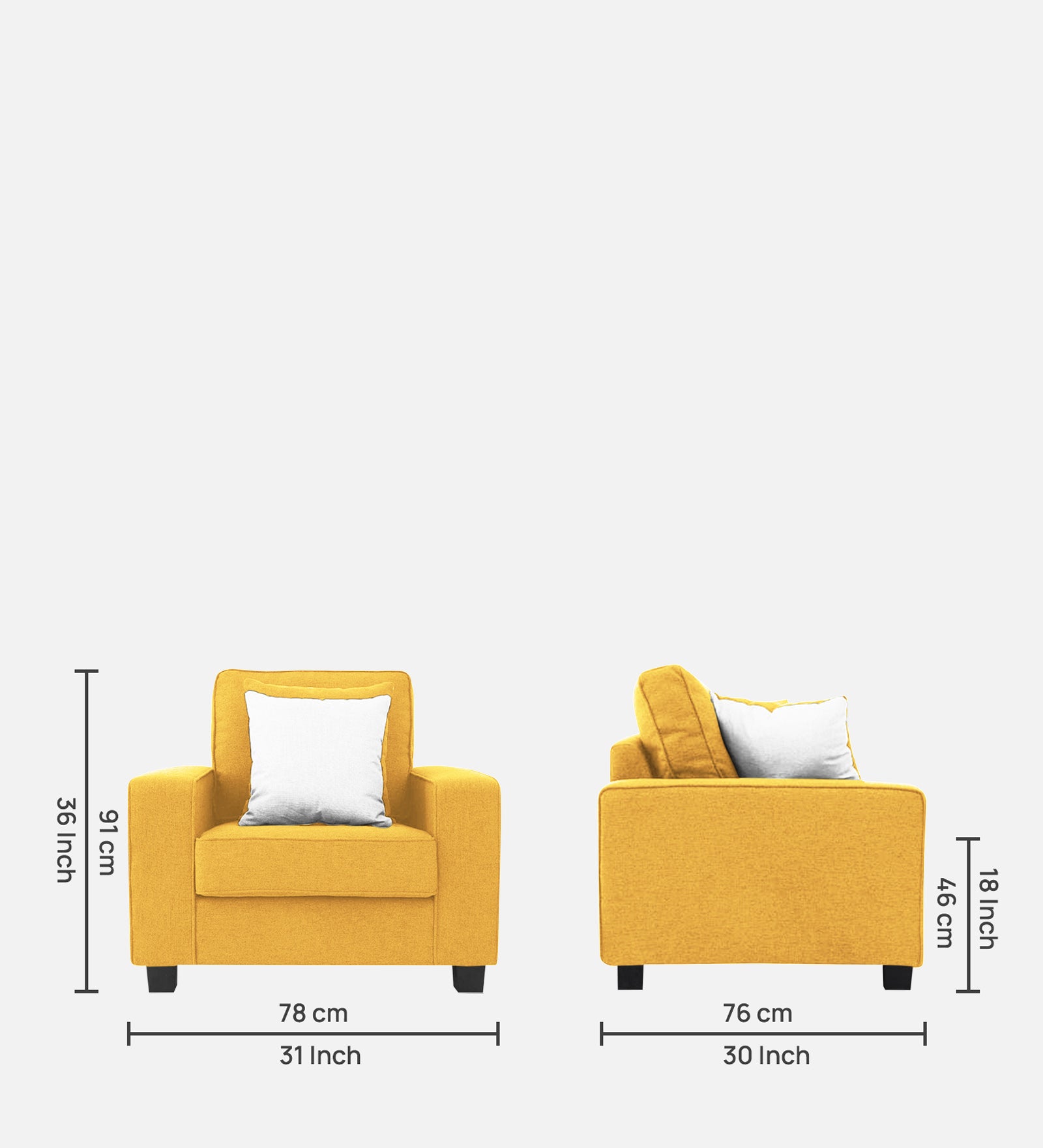 Ladybug Fabric 1 Seater Sofa In Bold Yellow Colour - Febonic Living