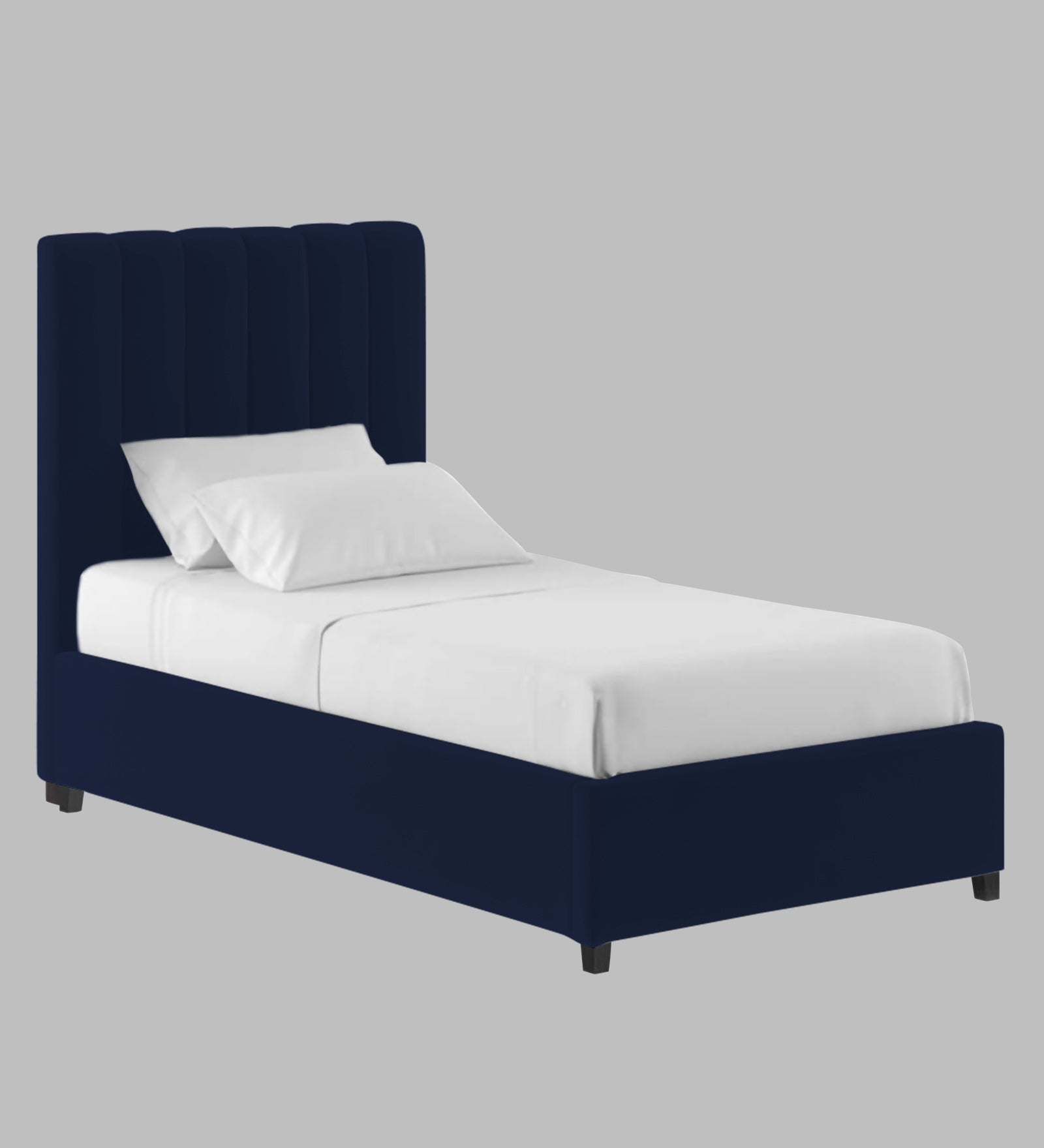 Lara Velvet Upholstered Single Bed in Indigo Blue Colour - Febonic Living