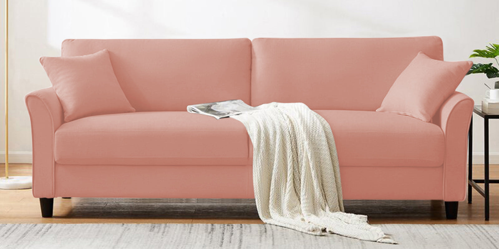 Daroo Velvet 3 Seater Sofa In Blush Pink Colour - Febonic Living