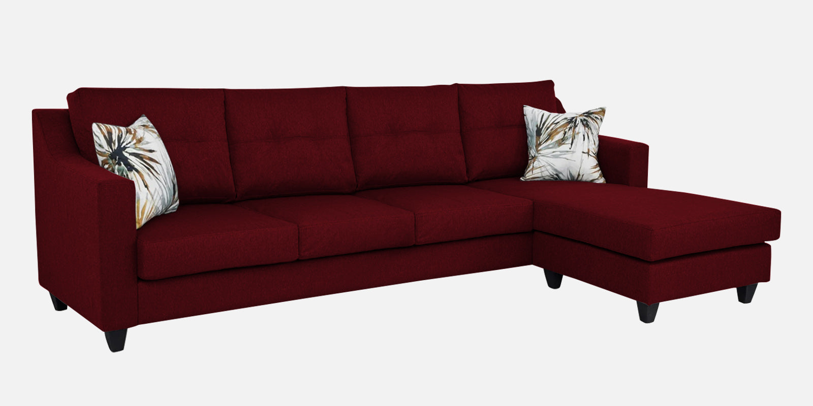 Welly Fabric LHS Sectional Sofa (3+Lounger) In Ruby Red Colour - Febonic Living