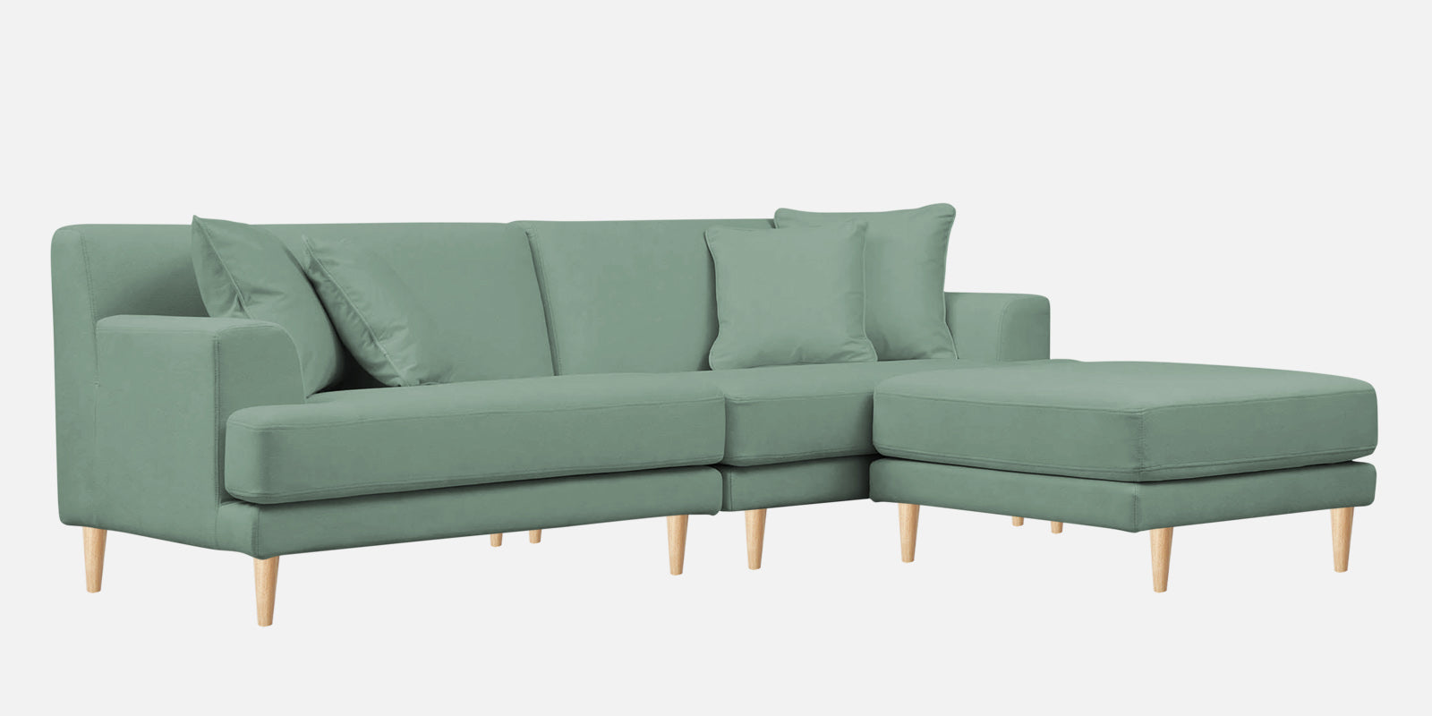 Woody Fabric LHS Sectional Sofa (3+Lounger) In Mist Blue Colour - Febonic Living