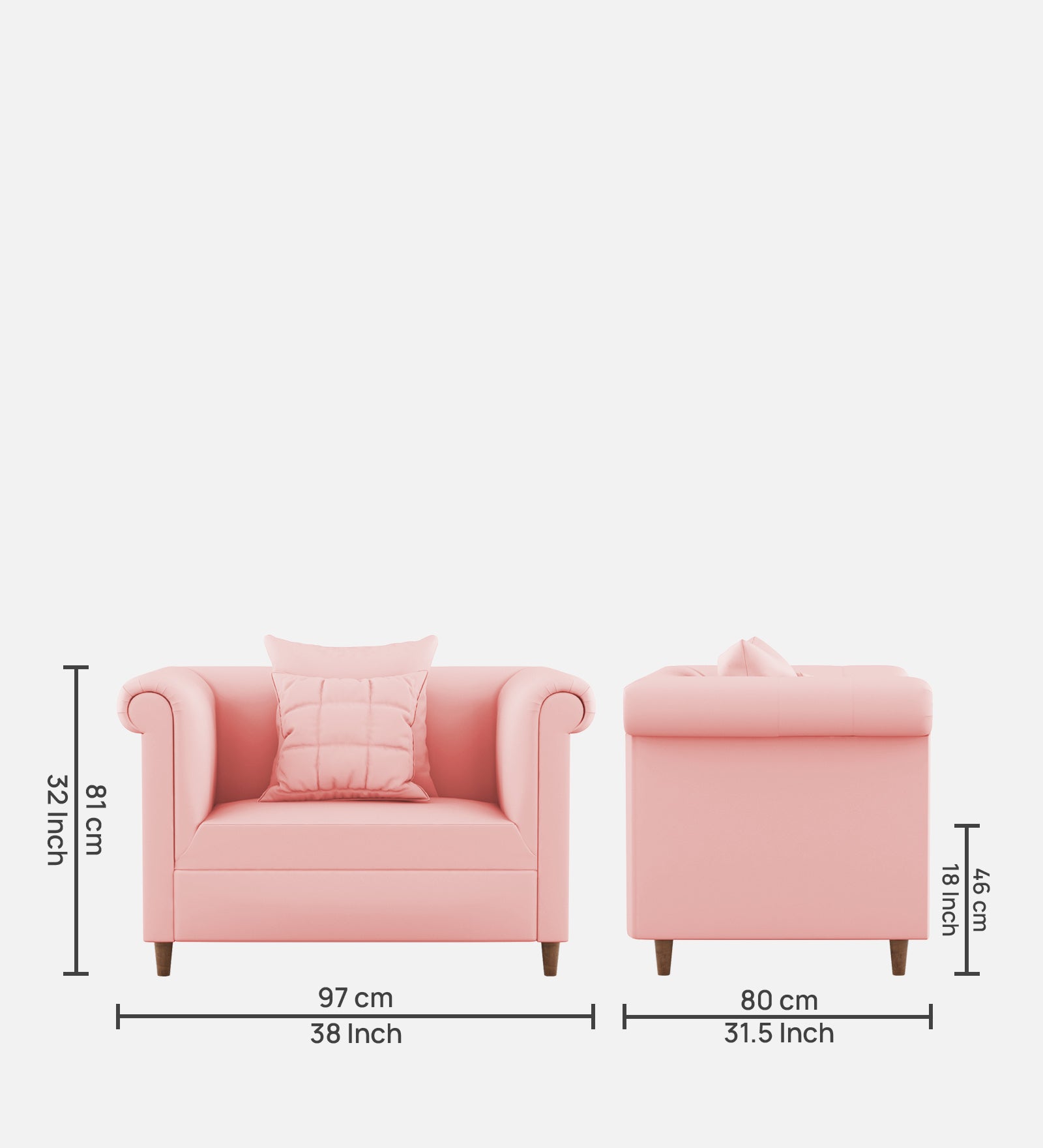 Rubi Velvet 1 Seater Sofa In Millennial Pink Colour - Febonic Living