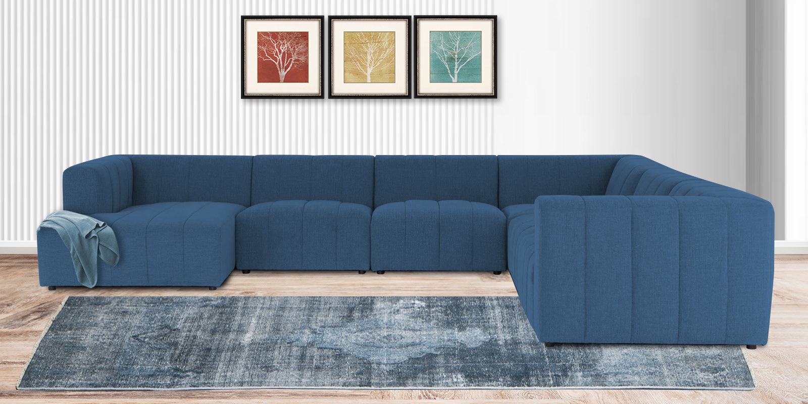 Damo Fabric RHS 8 Seater Corner Sofa In Light Blue Colour - Febonic Living