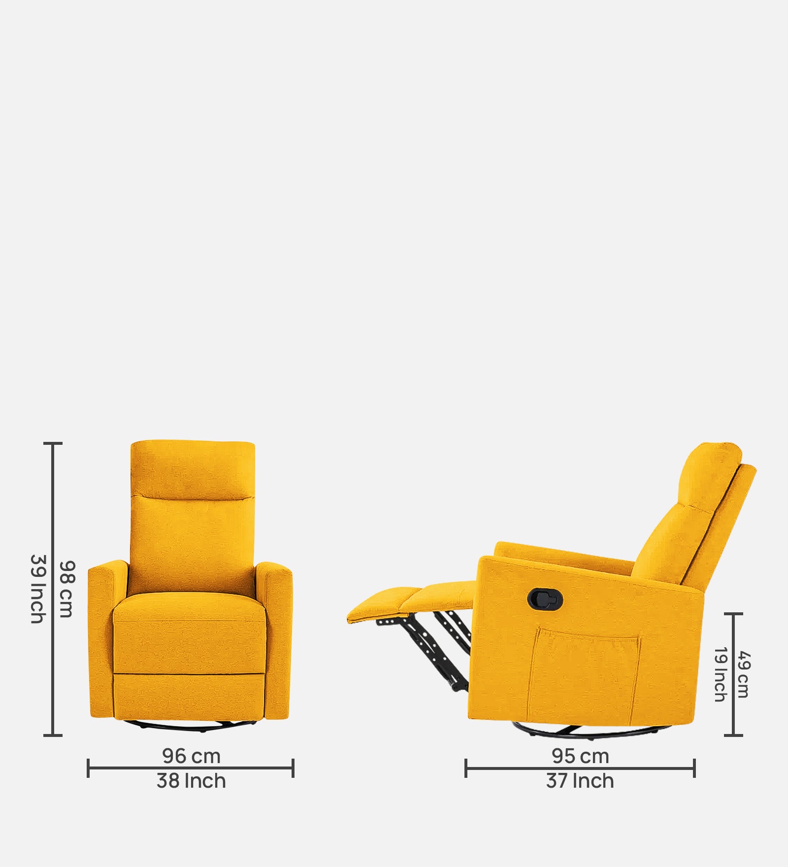 Zura Fabric 1 Seater Rotating Motorized Recliner In Bold Yellow Colour - Febonic Living