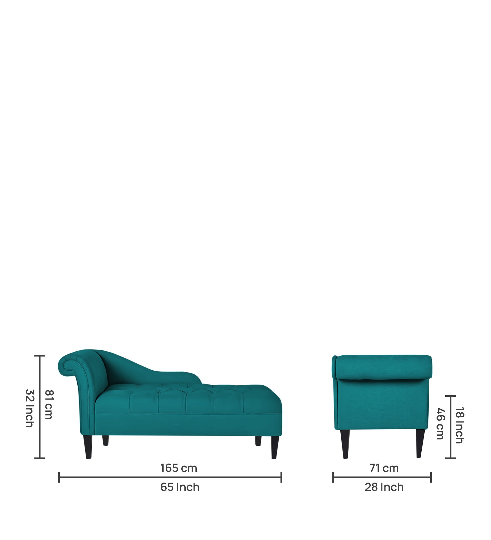 Adria Fabric RHS Chaise Lounger In Sea Green Colour - Febonic Living