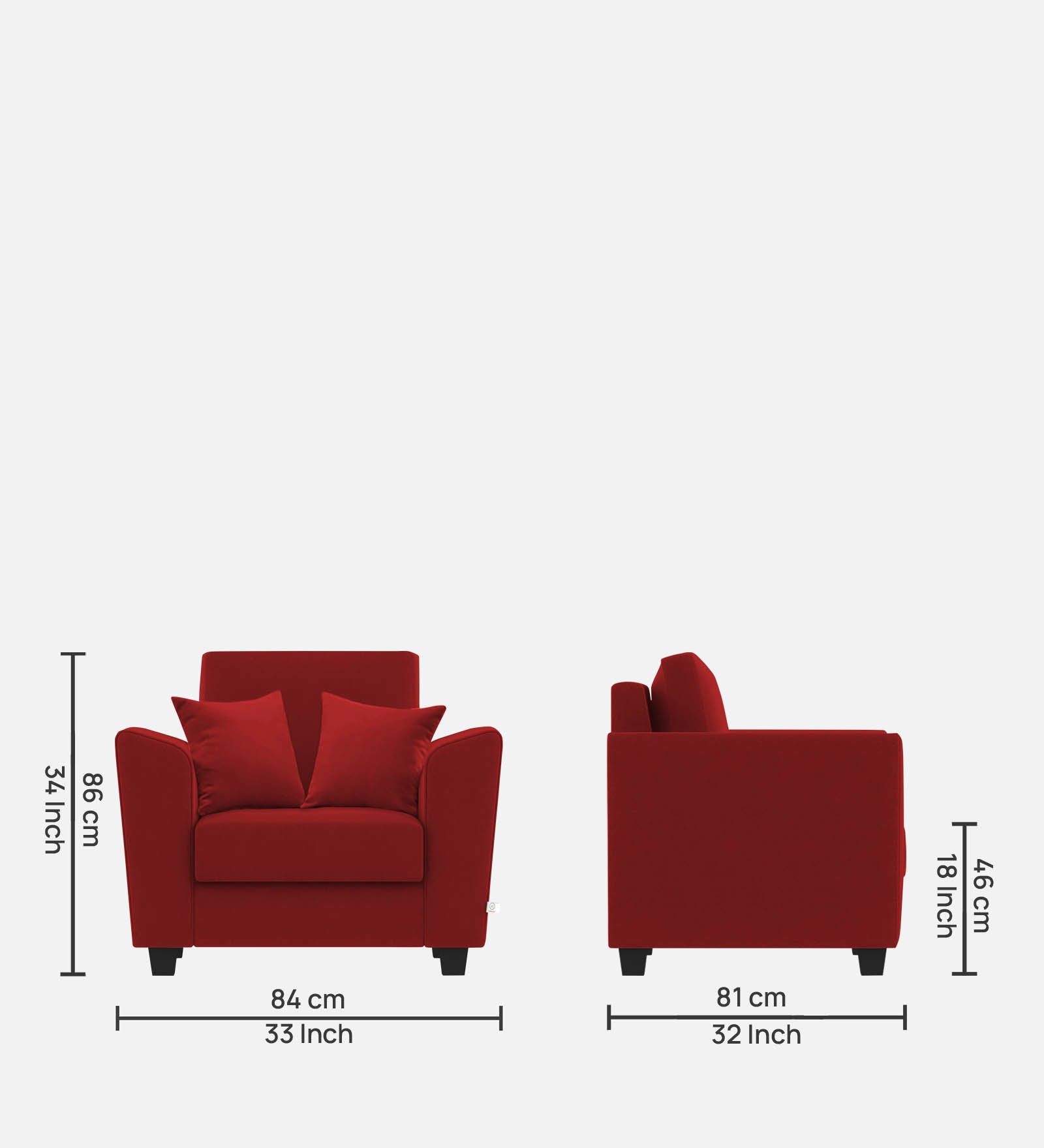 Daku Fabric 1 Seater Sofa In Blood maroon Colour - Febonic Living