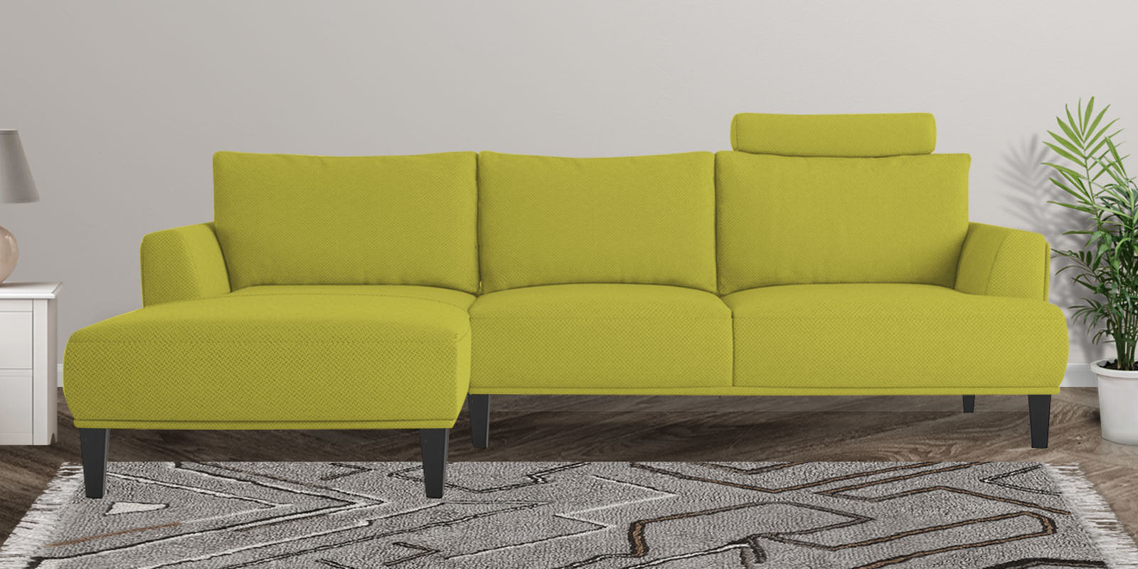 Como Fabric RHS Sectional Sofa (3+Lounger) In Parrot Green Colour - Febonic Living