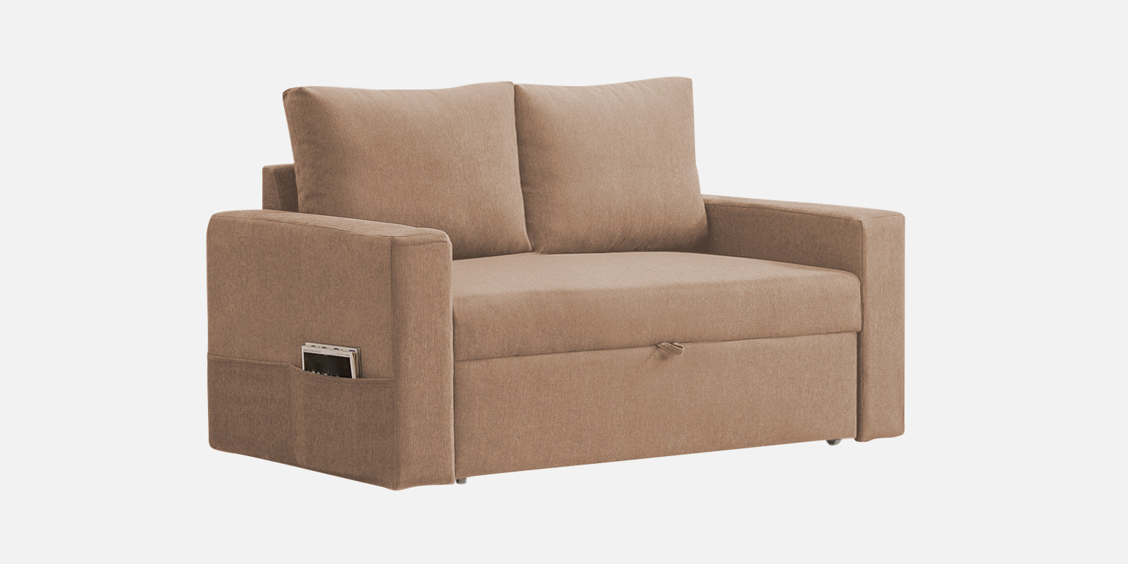 Kara Fabric 2 Seater Pull Out Sofa Cum Bed In Cosmic Beige Colour - Febonic Living