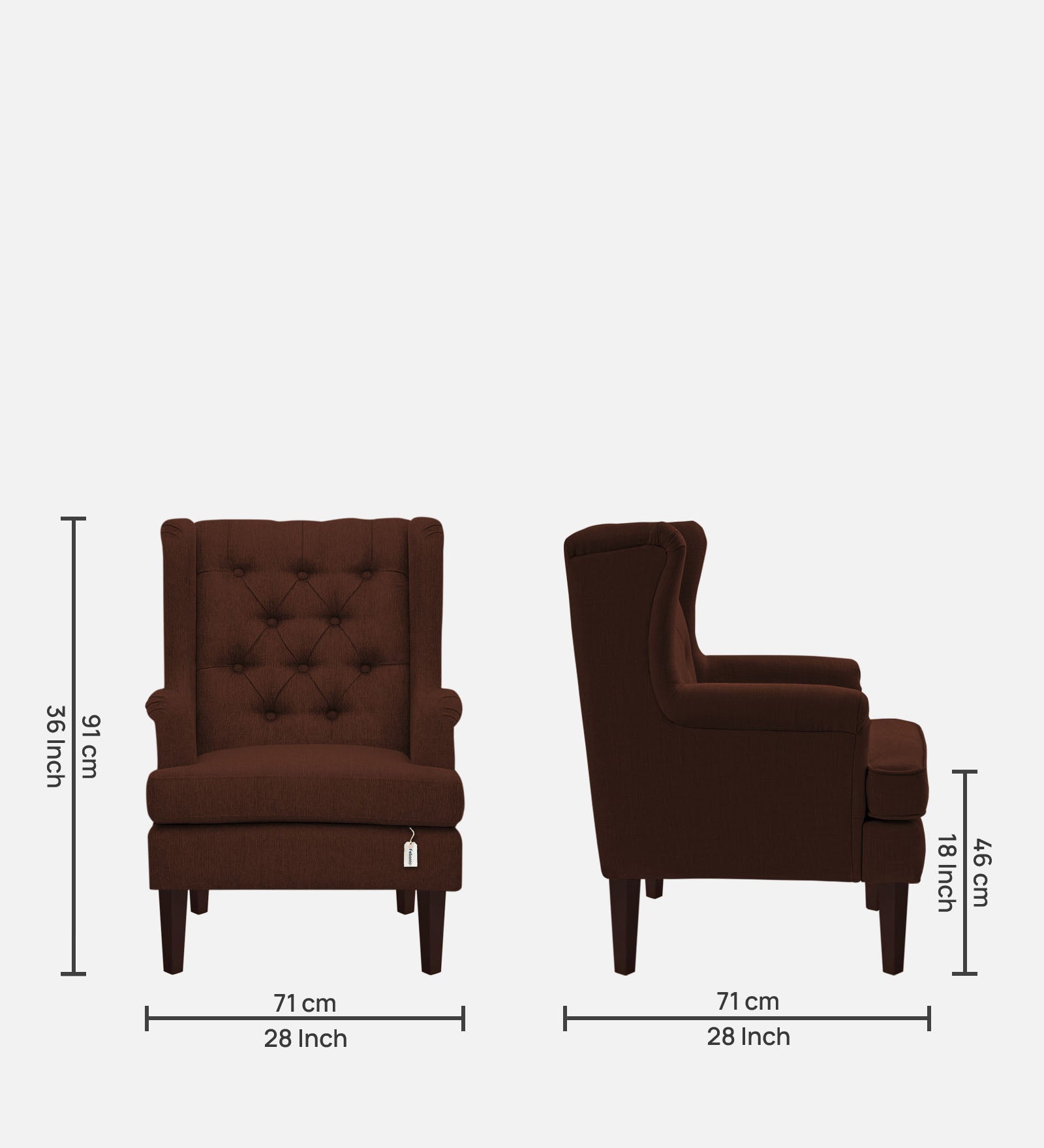 Deyuk Fabric Wing Chair In Coffee Brown Colour - Febonic Living