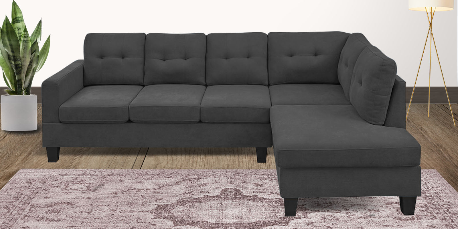 Thomas Fabric LHS Sectional Sofa (3+Lounger) In Charcoal Grey Colour - Febonic Living