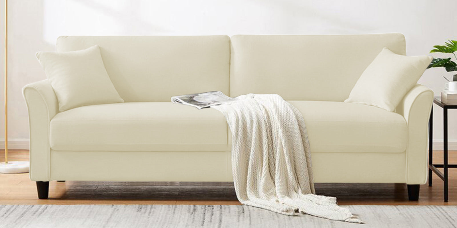 Daroo Velvet 3 Seater Sofa In Warm White Colour - Febonic Living