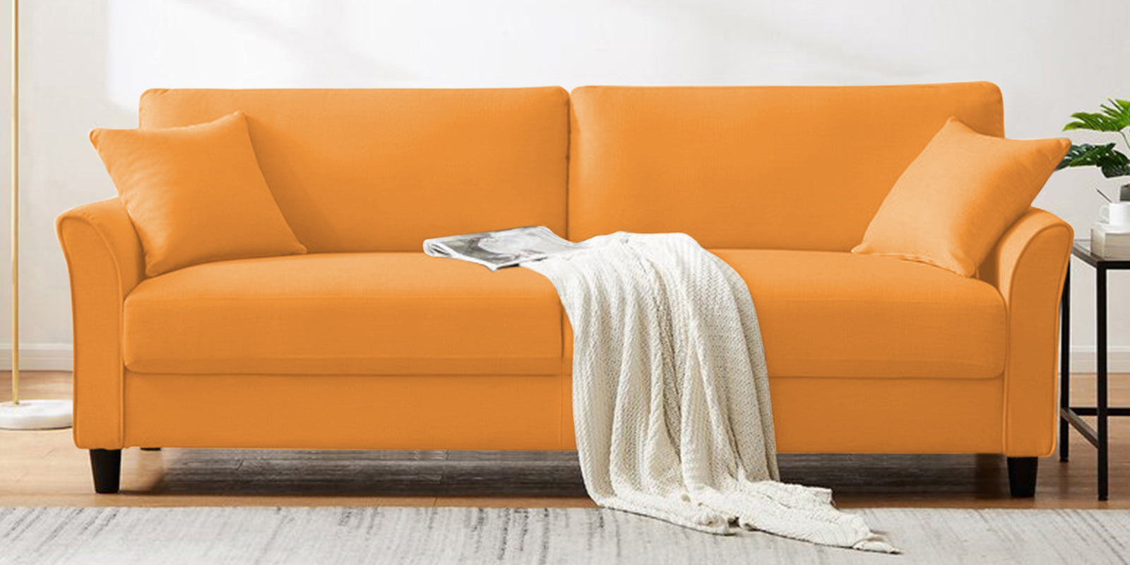 Daroo Velvet 3 Seater Sofa In Tangerine Orange Colour - Febonic Living