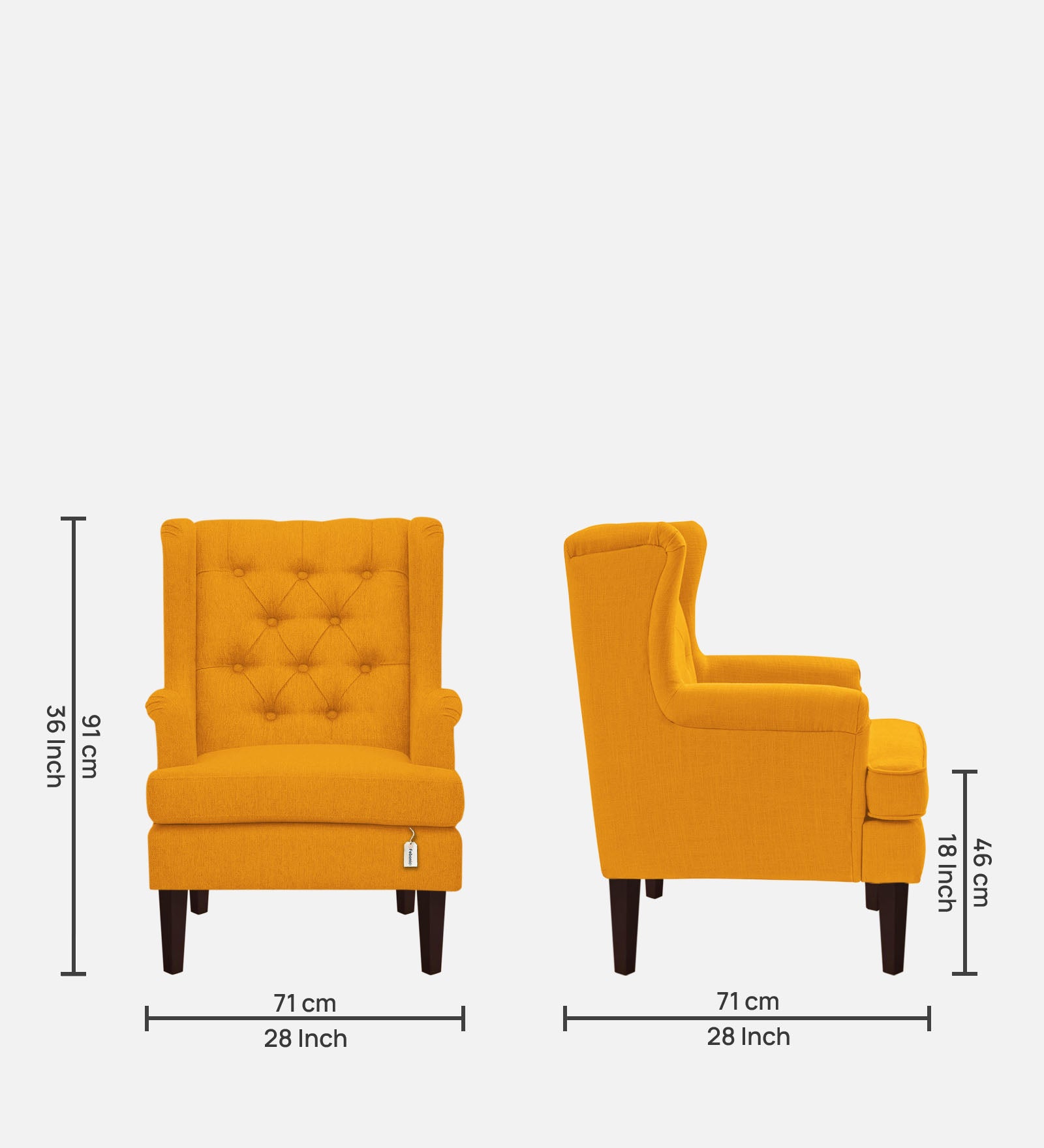 Deyuk Fabric Wing Chair In Bold Yellow Colour - Febonic Living