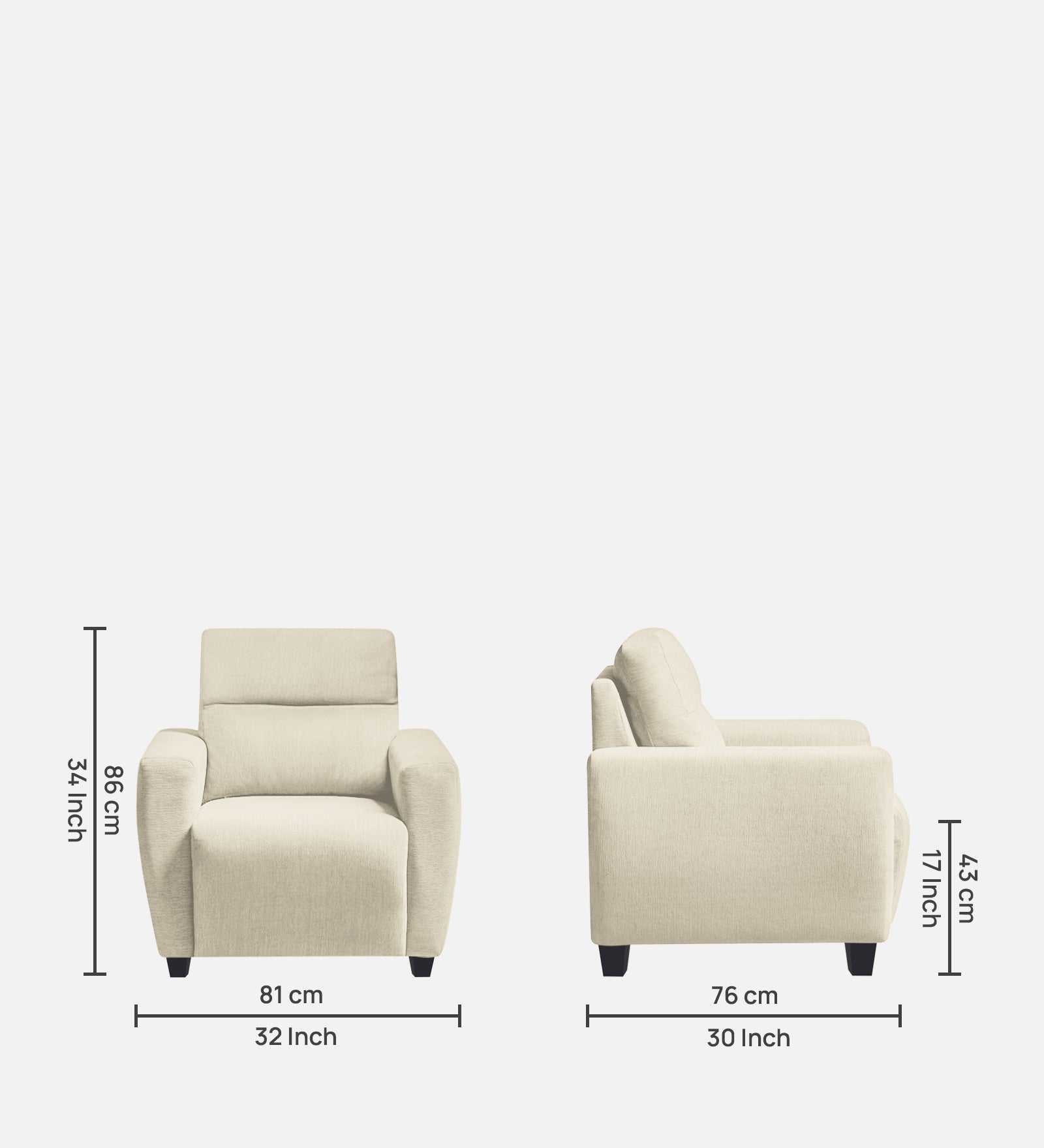 Bakadi Fabric 1 Seater Sofa In Ivory Cream Colour - Febonic Living