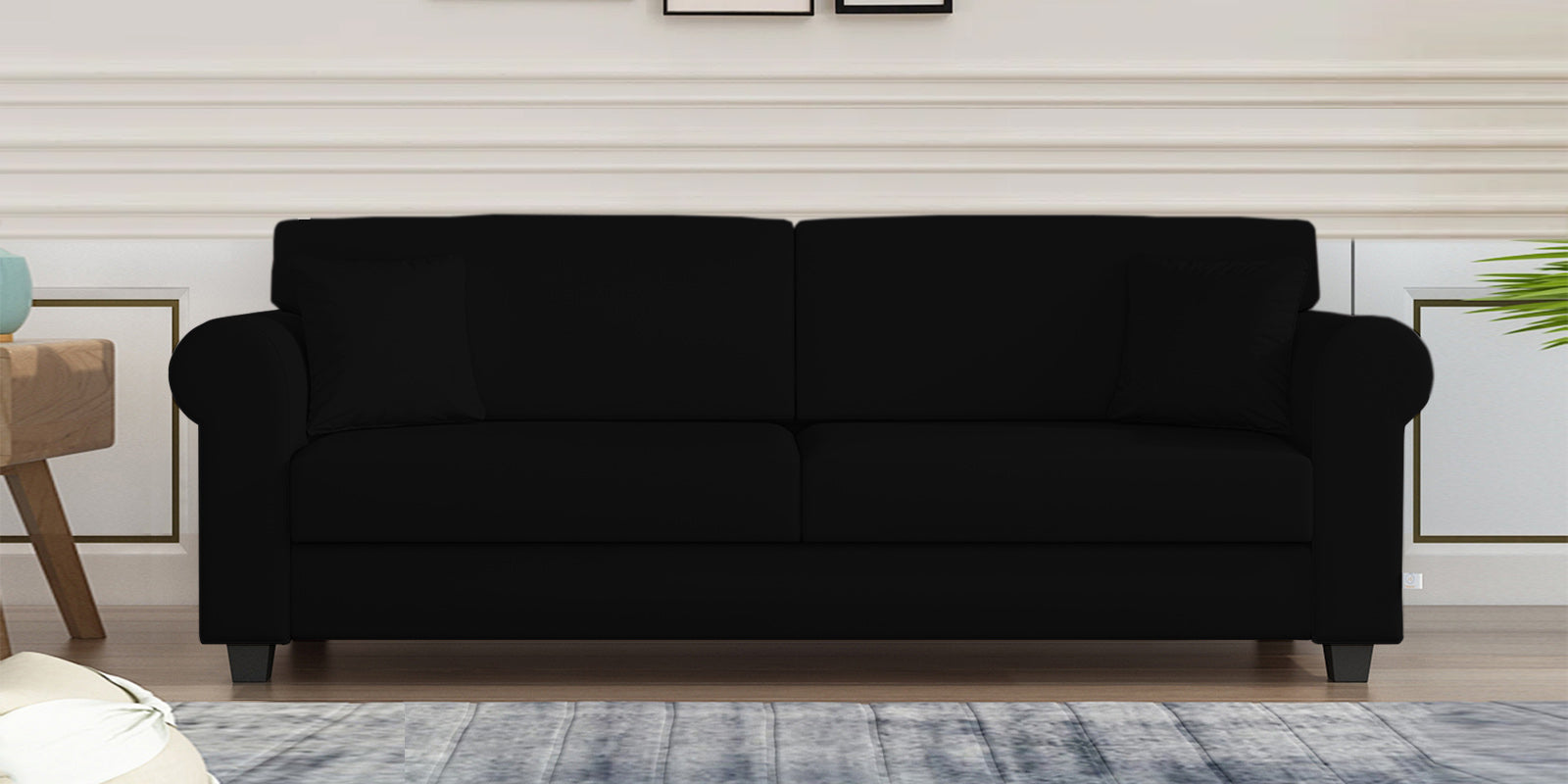 Numonk Velvet 3 Seater Sofa In Adam Black Colour - Febonic Living