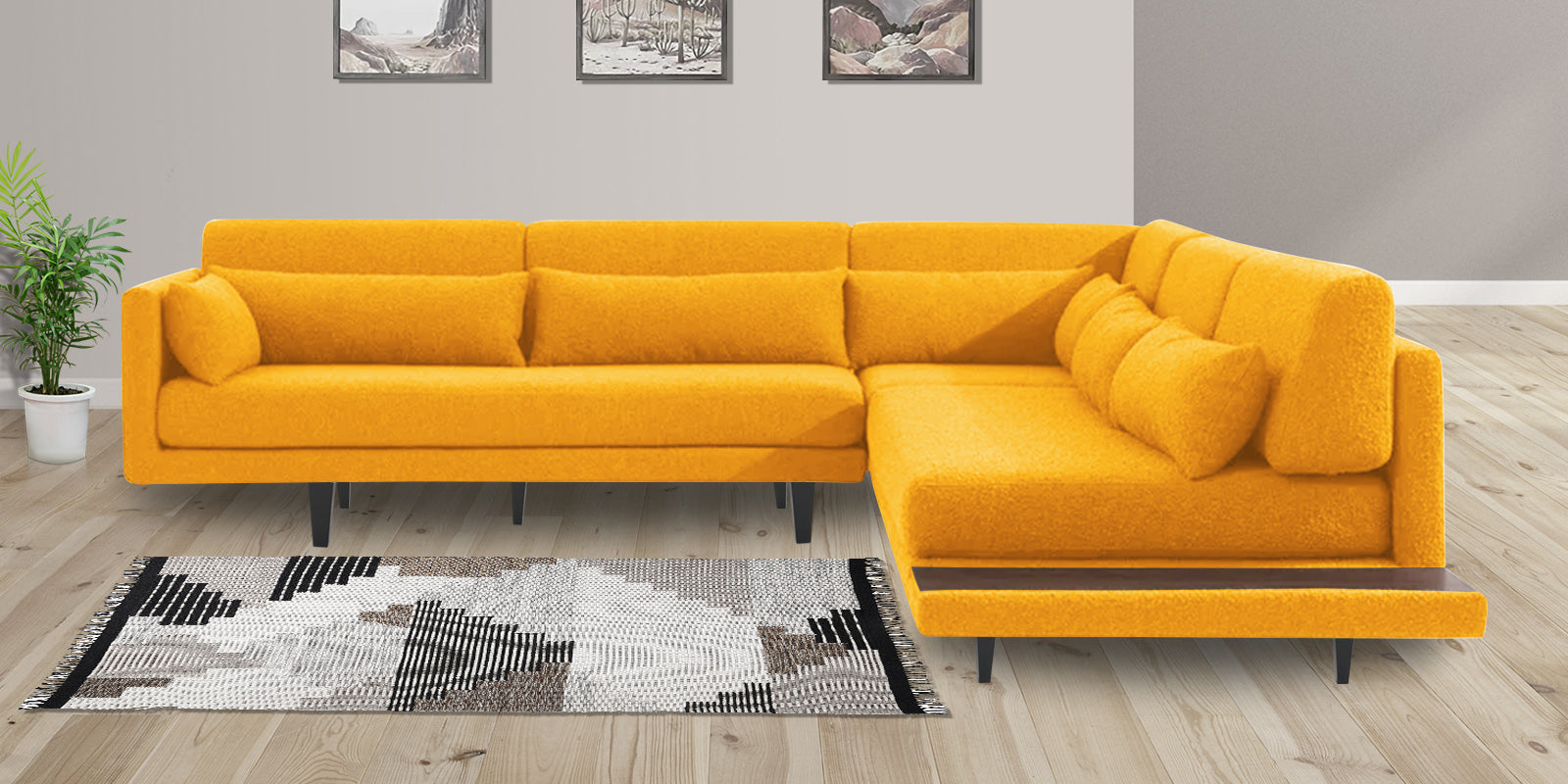 Malta Fabric 6 Seater LHS Corner Sofa In Bold yellow Colour - Febonic Living